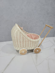 Wicker Wood Doll's Pram, Eco-friendly Wicker Baby Carriage, Doll Stroller, Doll Pram, Wicker Doll Stroller, Wicker Doll Pram