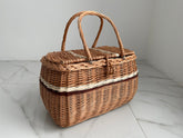 Picnic basket, Picnic Wicker Basket, Wicker Market Shopping, Picnic Basket, Handmade, Three Color Basket with One Top Handle Medium Size