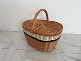 Oval Wicker Basket, Handmade Willow Picnic Basket, Market Basket, Willow Basket with Handle Rustic Wicker Basket Gathering Basket Handled