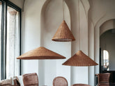 Rattan Cone Lamp Shade Woven Rattan Light Vintage Kitchen Lamp, Brown Beige Rattan Pendant Lights