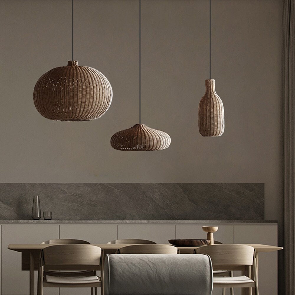 Nordic Rattan Handmade Pendant Lampshades for Kitchen Island
