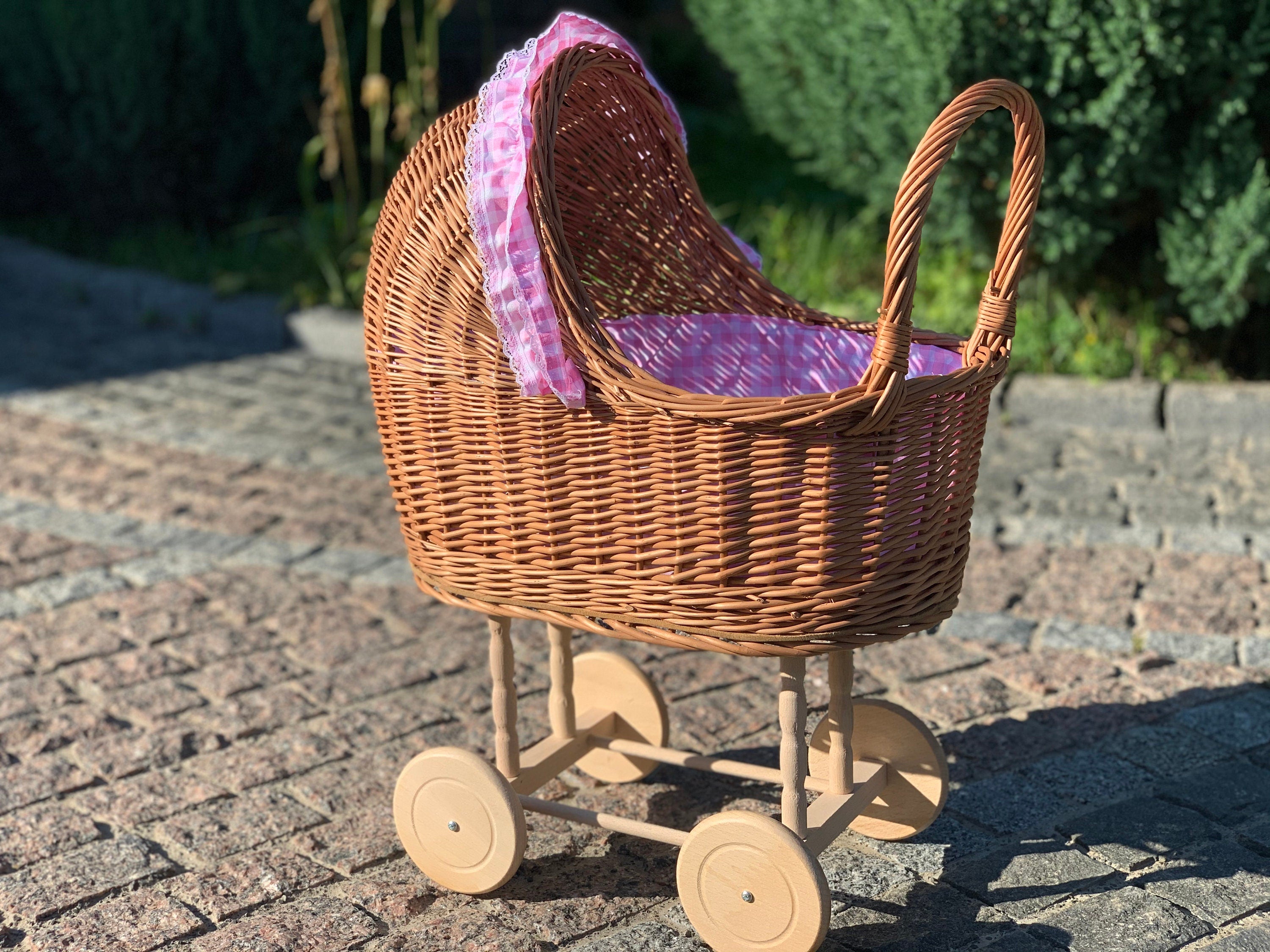 Doll Pram, Wicker Doll Stroller,