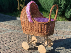 Doll Pram, Wicker Doll Stroller,
