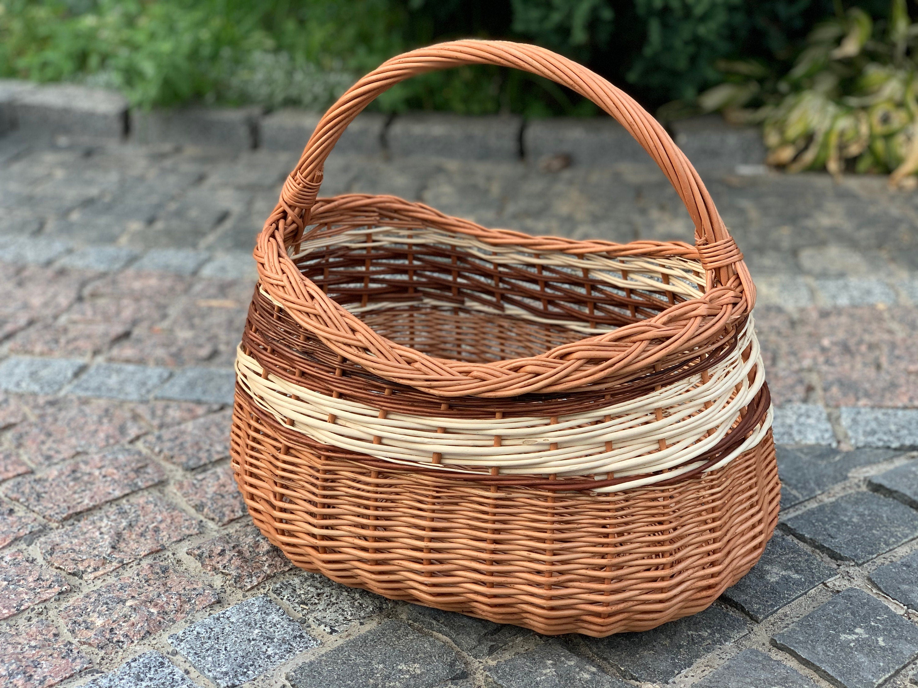 Grocery Basket, Wicker basket, handwoven willow market basket, grocery shopping basket, mushroom basket, housewarming gift