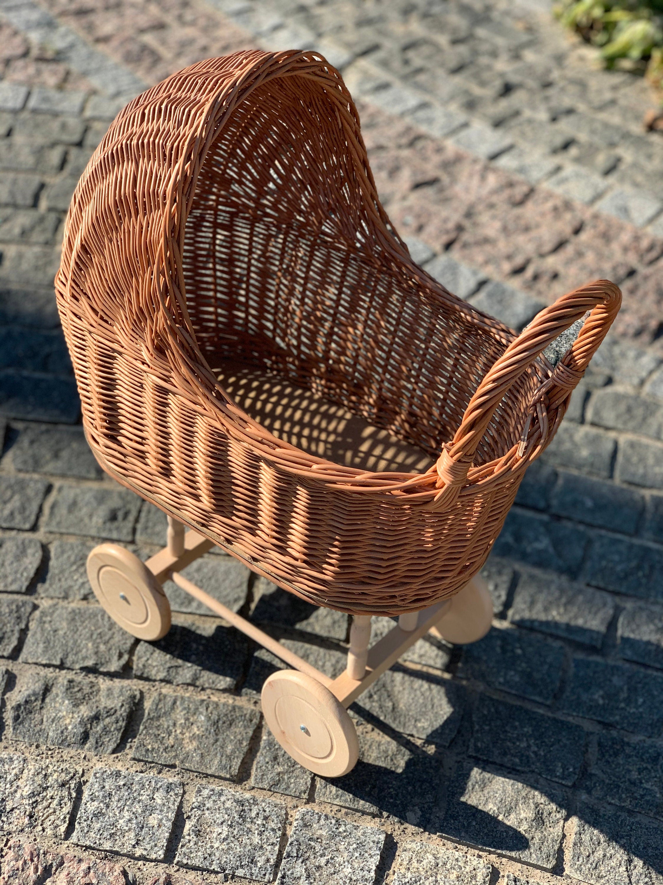 Wicker Baby Carriage, Doll Stroller, Doll Pram, Wicker Doll Stroller, Wicker Doll Pram, Wicker Willow Doll Stroller