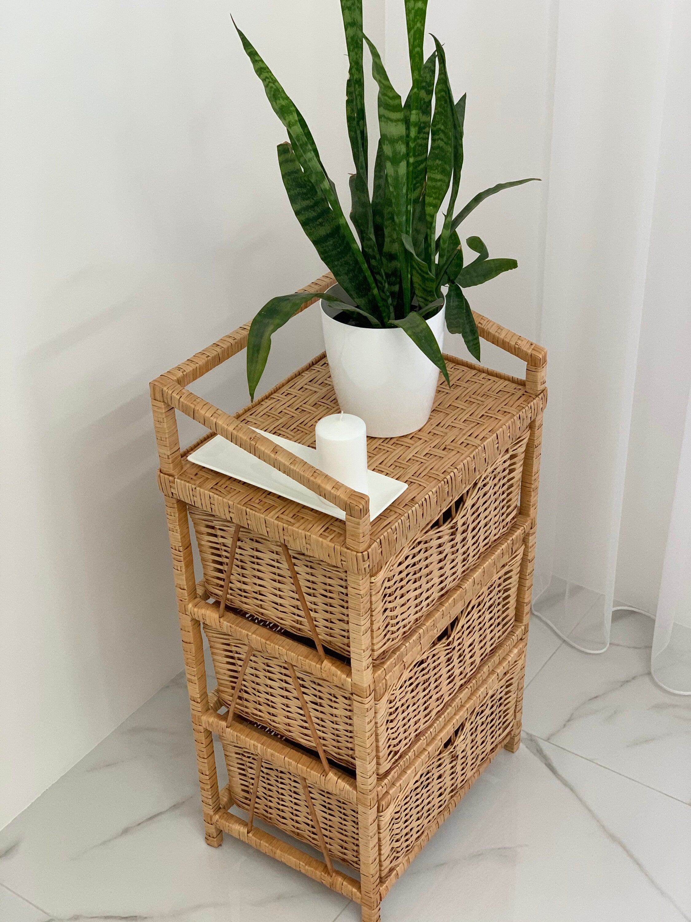 Wicker Dresser, Chest of 3 Drawers, Whicker Drawer Boho, Ecofriendly Handmade Chest of Drawers, Commode