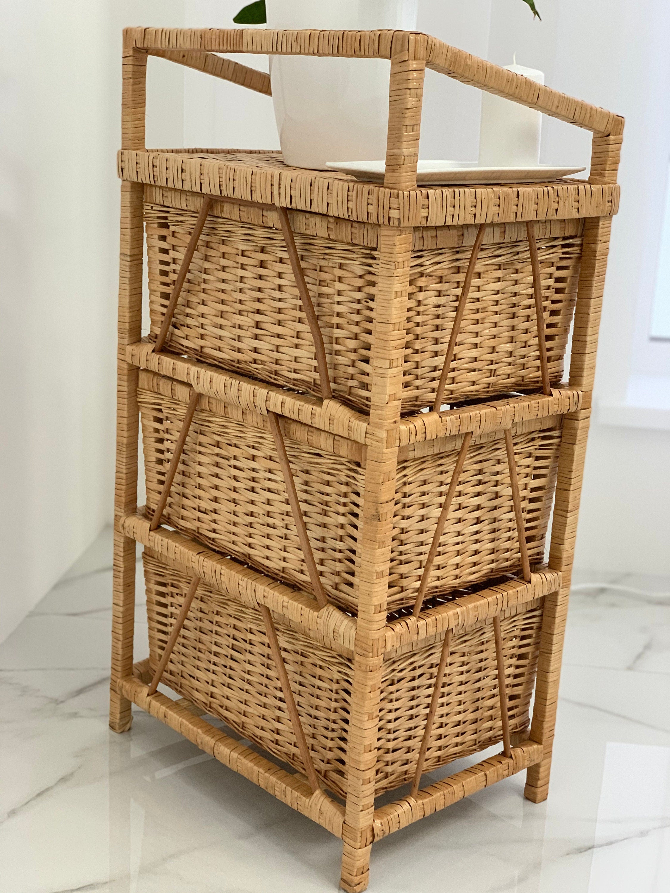 Wicker Dresser, Chest of 3 Drawers, Whicker Drawer Boho, Ecofriendly Handmade Chest of Drawers, Commode