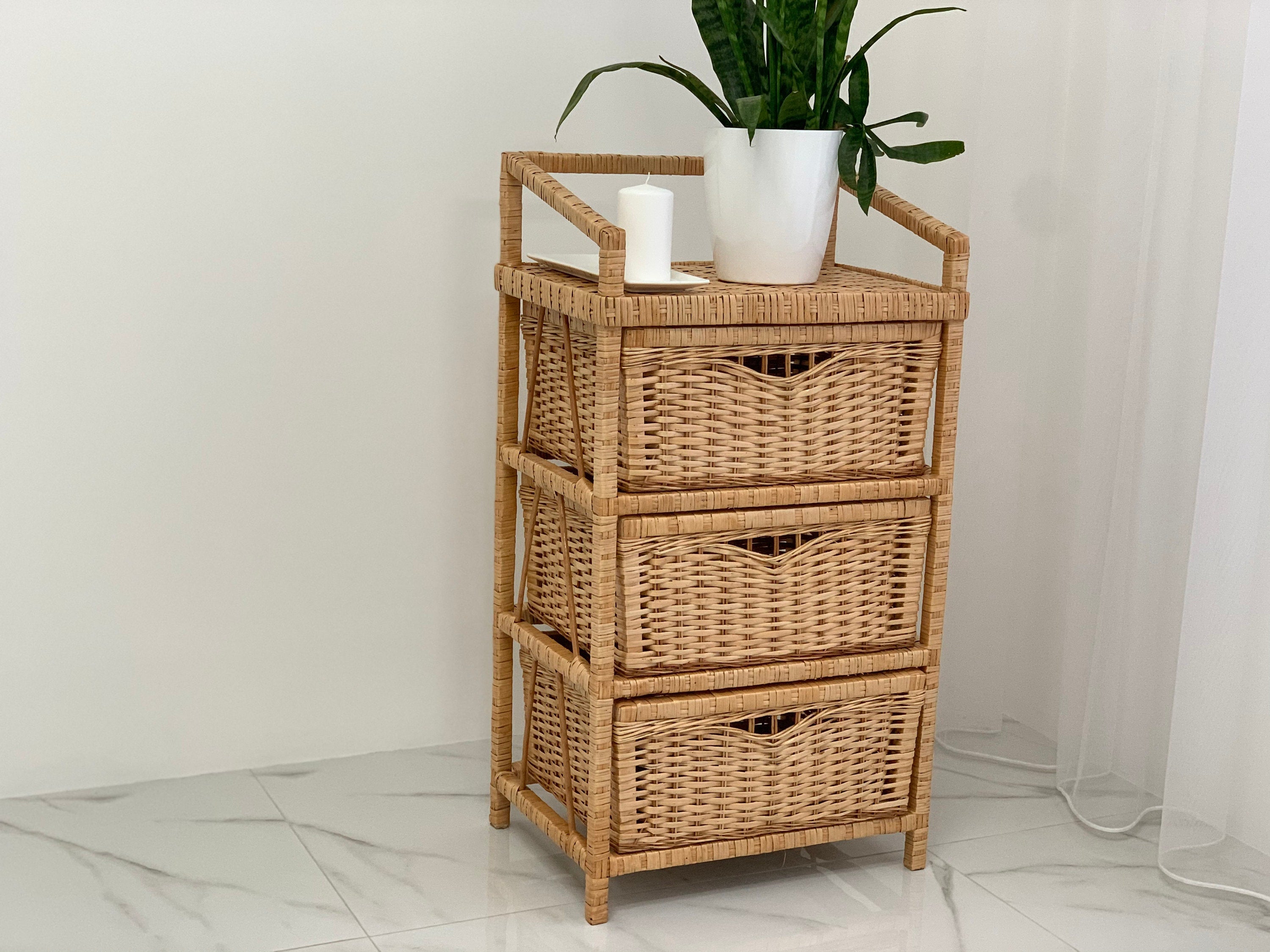 Wicker Dresser, Chest of 3 Drawers, Whicker Drawer Boho, Ecofriendly Handmade Chest of Drawers, Commode