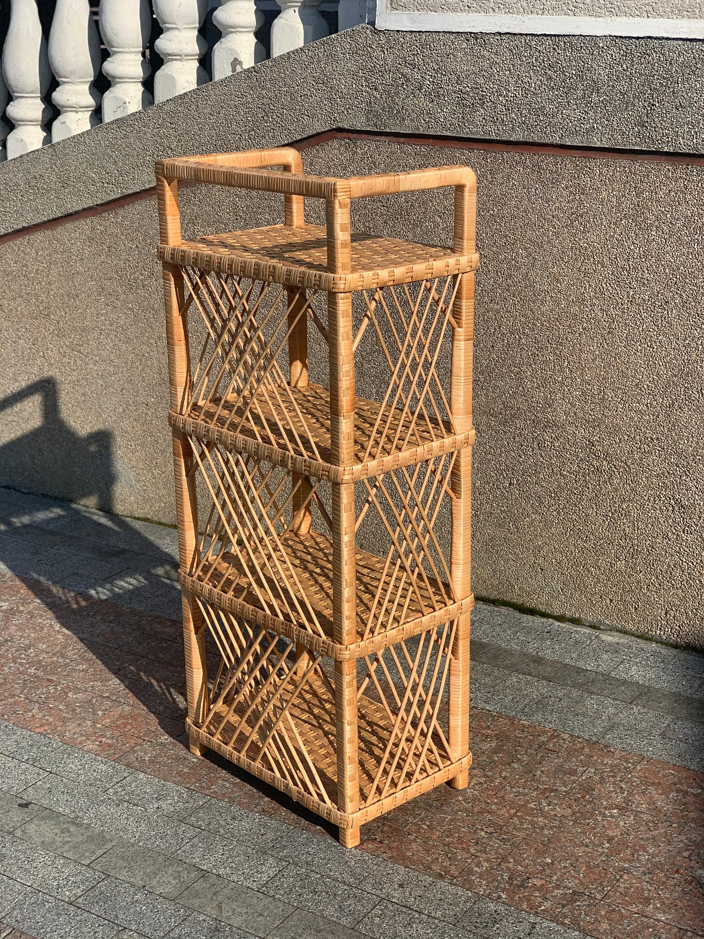 Wicker Shelf, 4-Shelf Unit Available, arched shelf, rattan shelves, wicker shelf, etagere shelf, boho plant stand