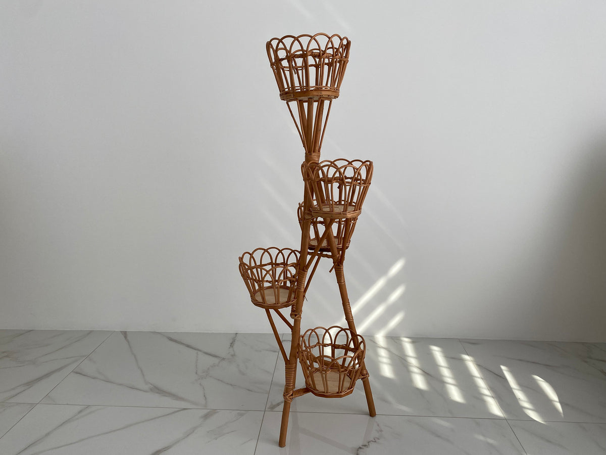 Rattan Plant Stand, Natural Planter Brown, Tree Planter Stand, Wicker Flower Stand, Vine stand for 5 flowerpots