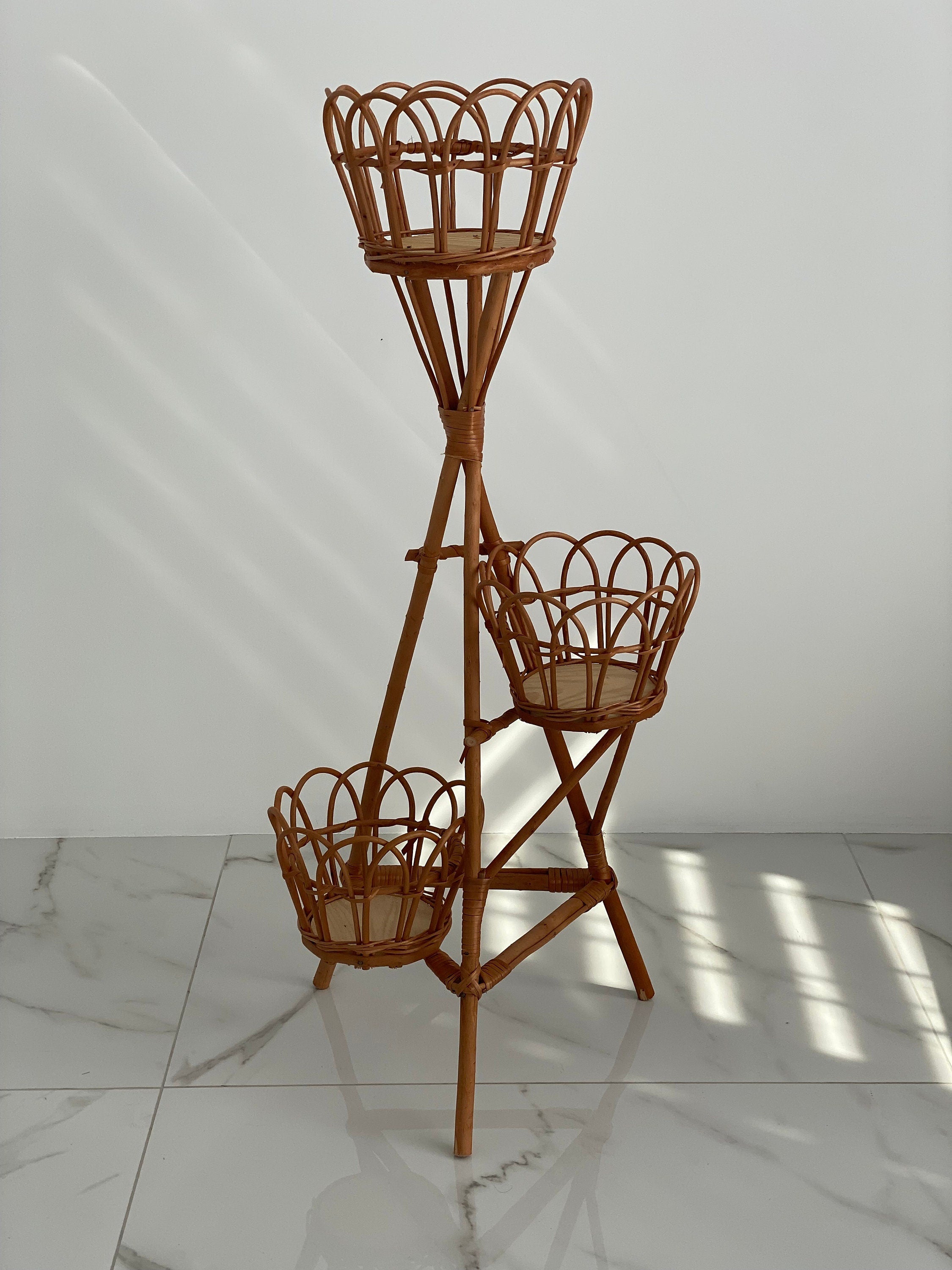 Wicker Flower Pot Holder, Plant stand wicker, Wicker Flower Stand, Vine stand for 4 flowerpots