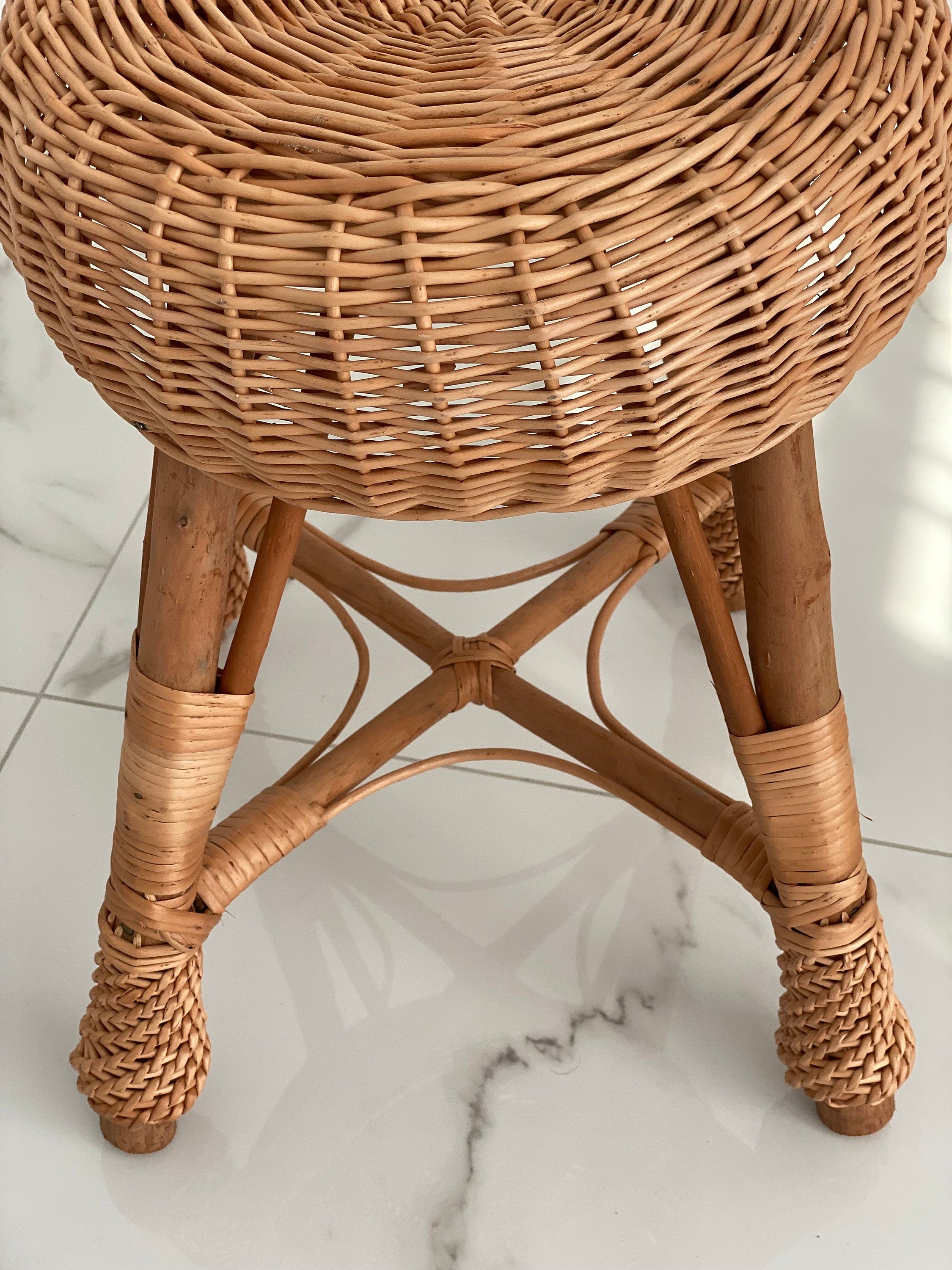 Rattan wicker round stool or teatable