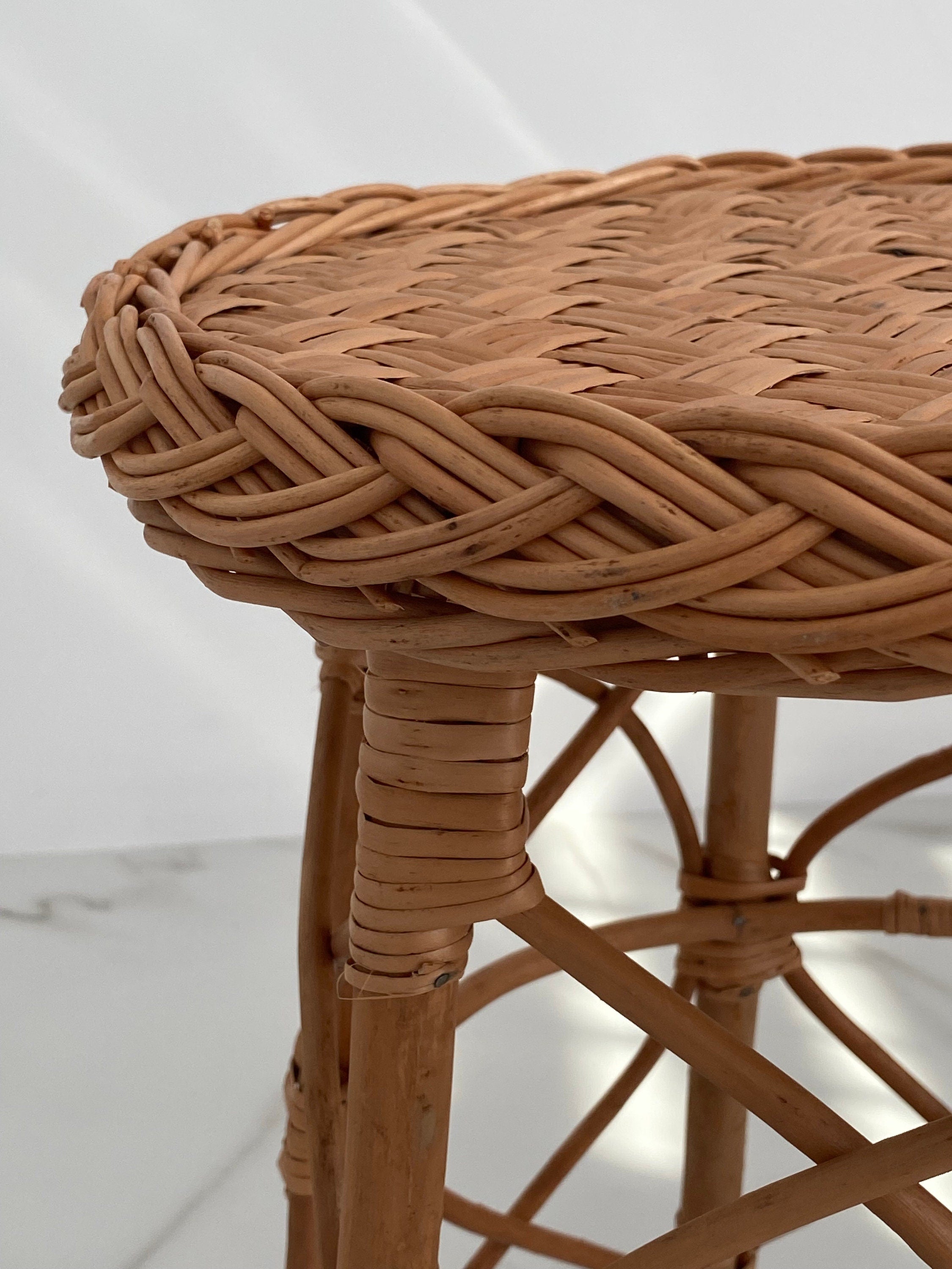 Rattan wicker round stool or teatable