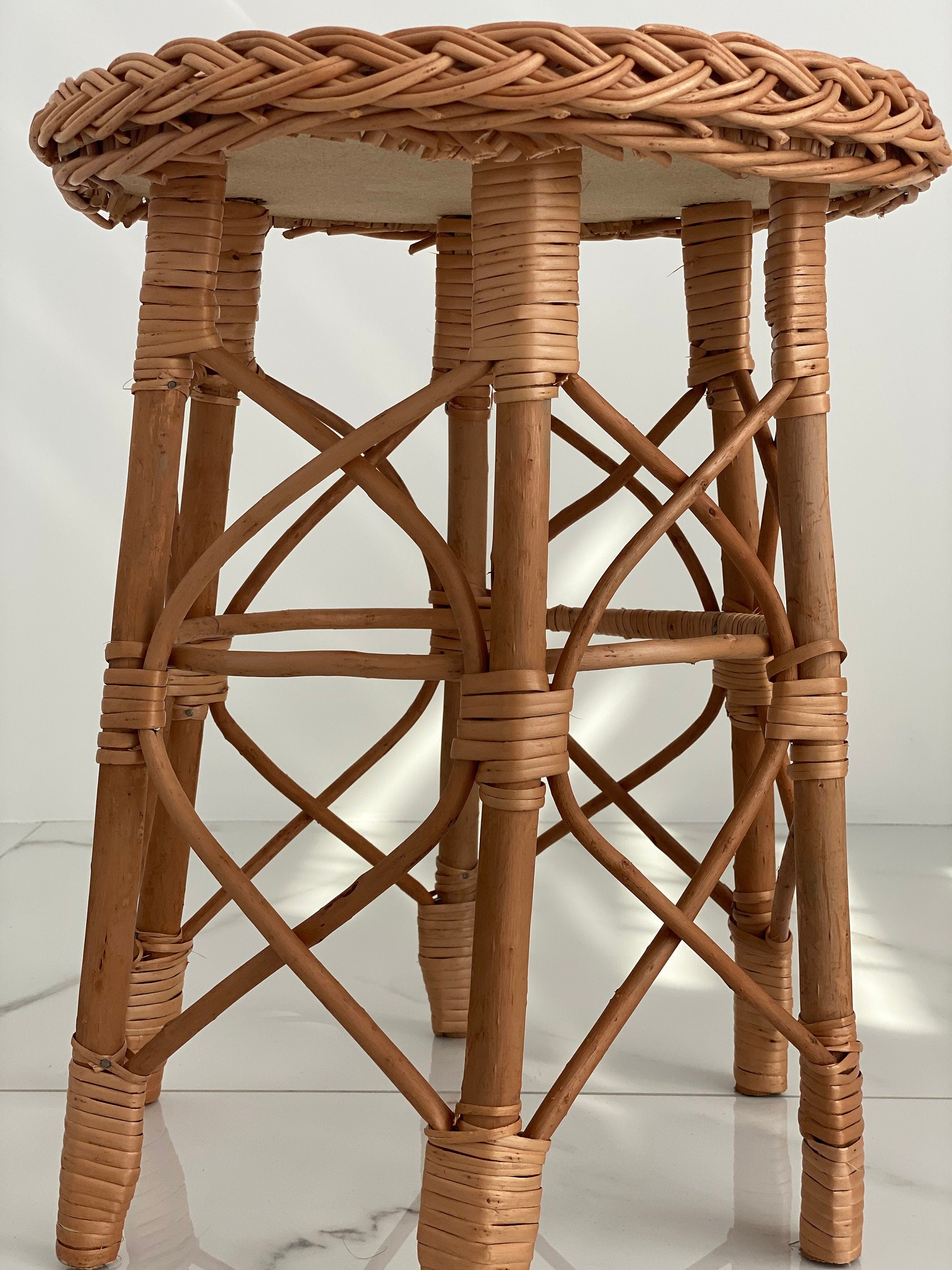 Rattan wicker round stool or teatable