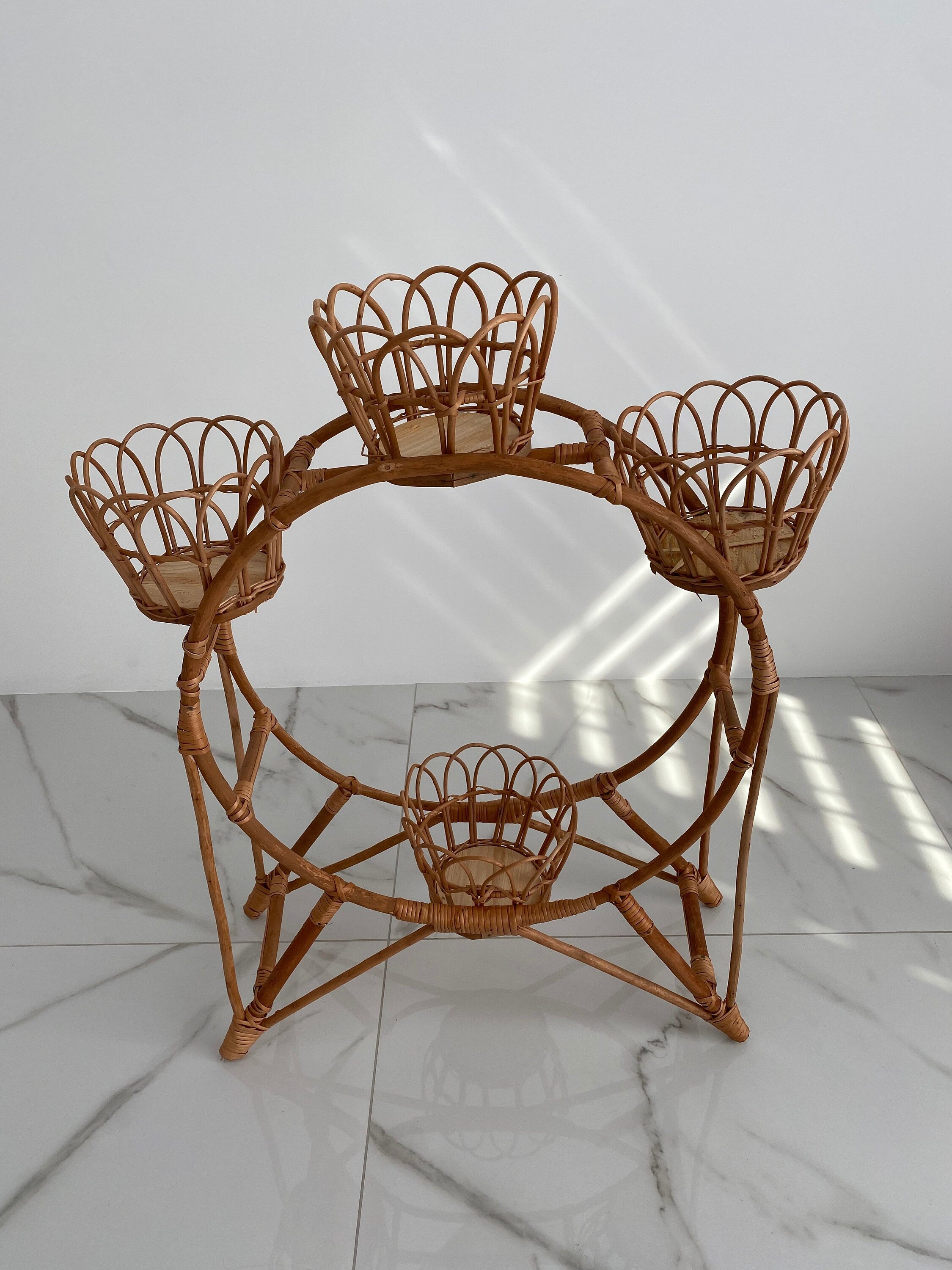 Wicker Flower Pot, Flowerbed, Natural Ecological Wicker Pot, Standing Flower Pot, Wicker Flower Stand, Vine stand for 4 flowerpots