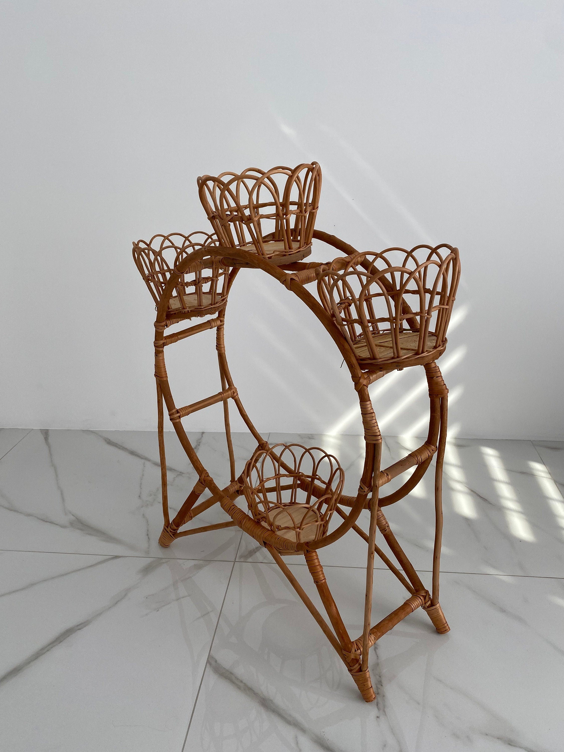 Wicker Flower Pot, Flowerbed, Natural Ecological Wicker Pot, Standing Flower Pot, Wicker Flower Stand, Vine stand for 4 flowerpots
