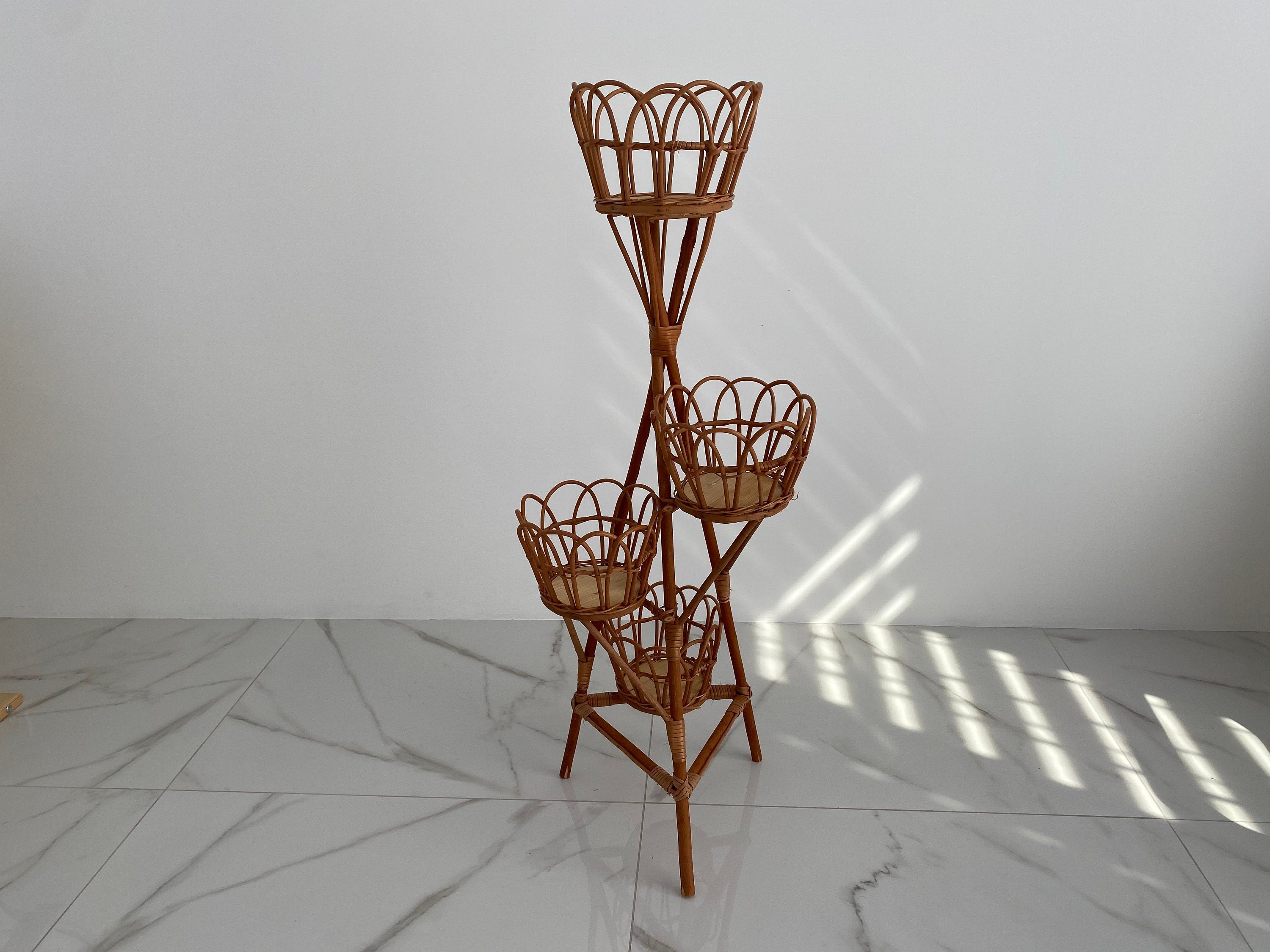 Wicker Flower Pot Holder, Plant stand wicker, Wicker Flower Stand, Vine stand for 4 flowerpots