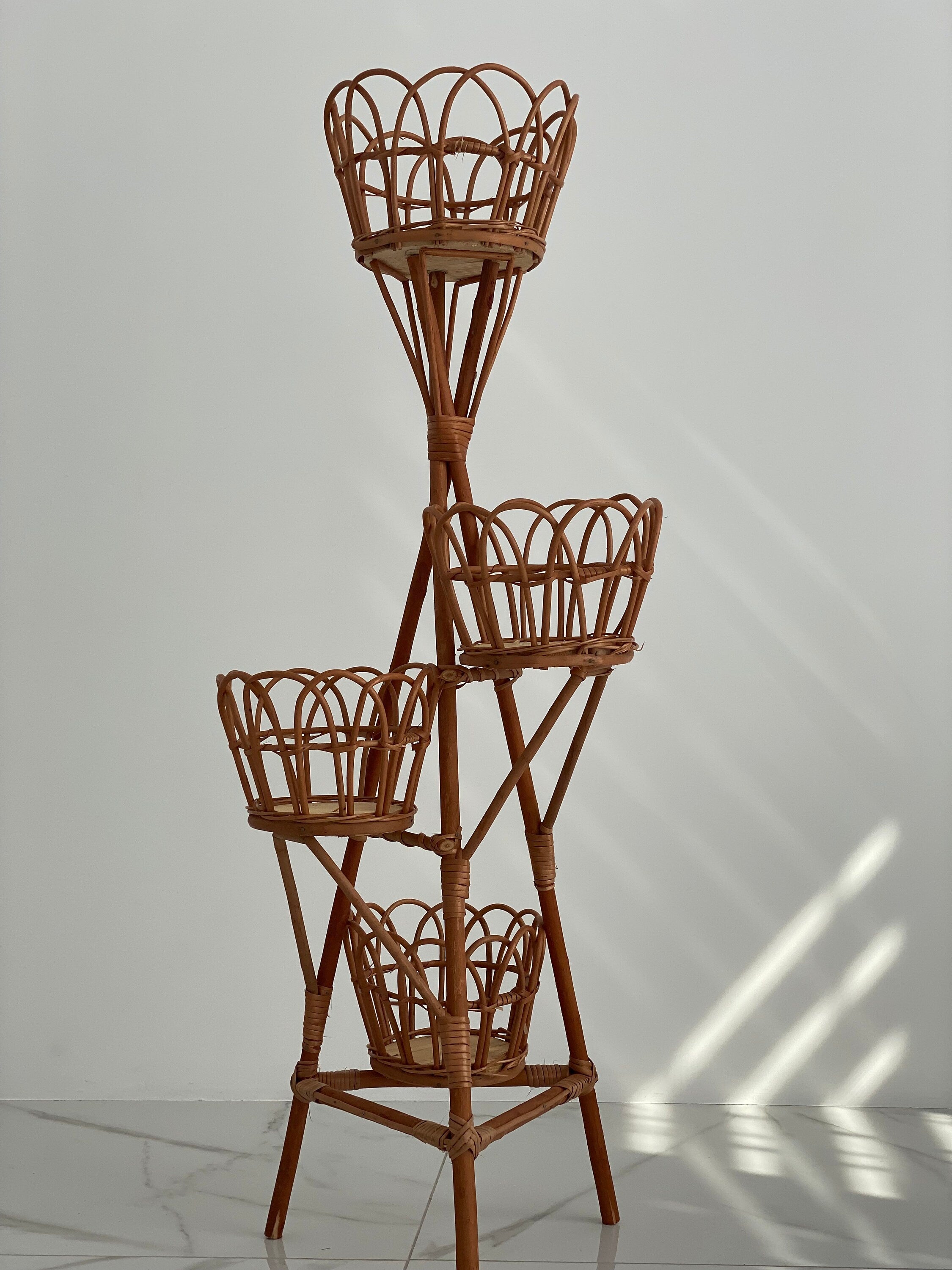 Wicker Flower Pot Holder, Plant stand wicker, Wicker Flower Stand, Vine stand for 4 flowerpots