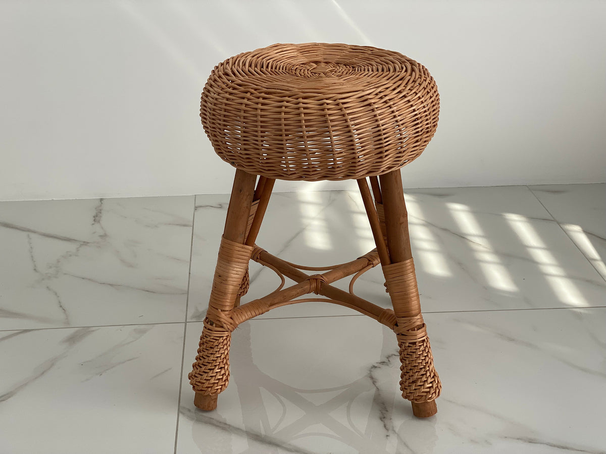 Rattan wicker round stool or teatable