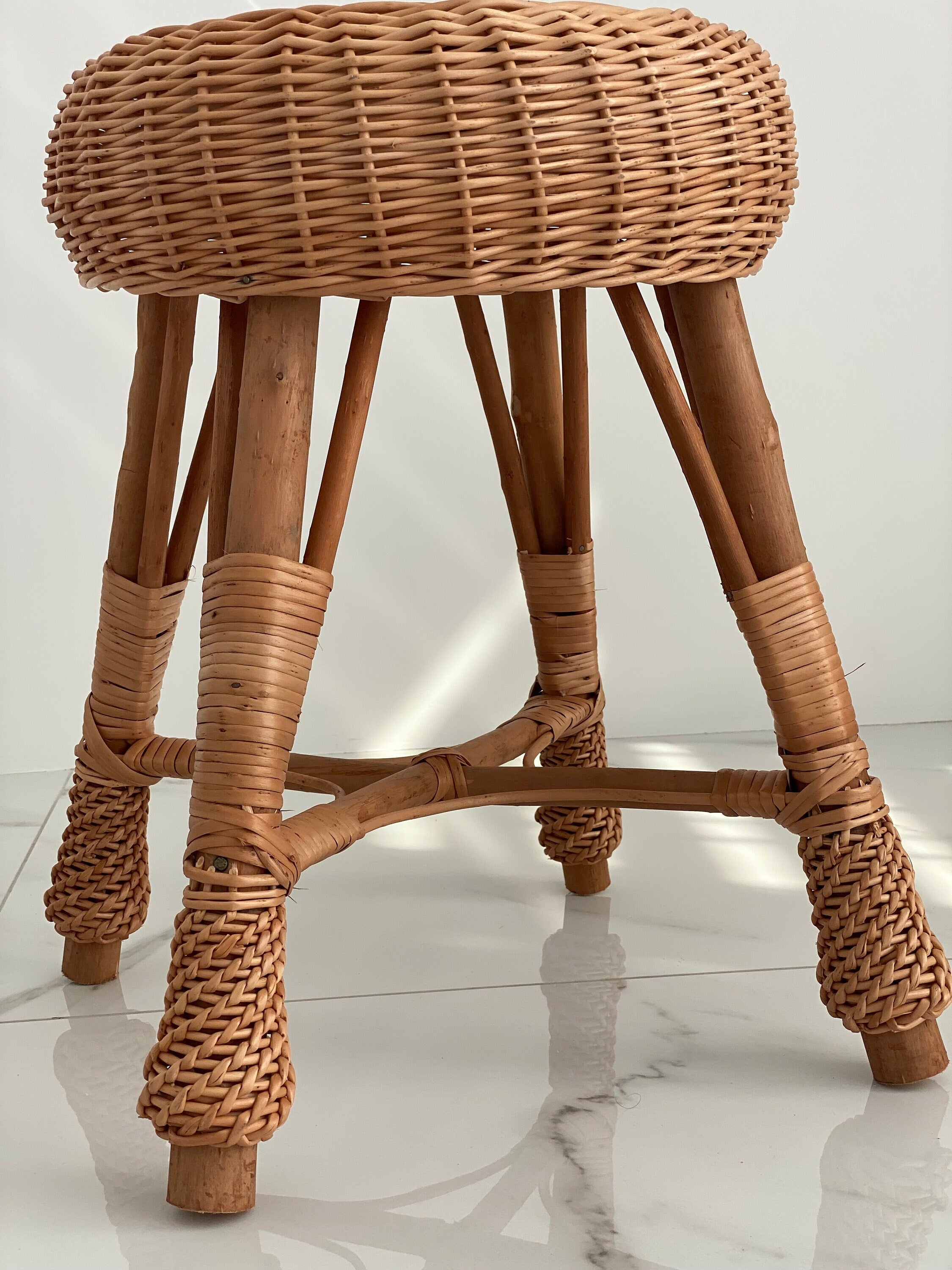 Rattan wicker round stool or teatable