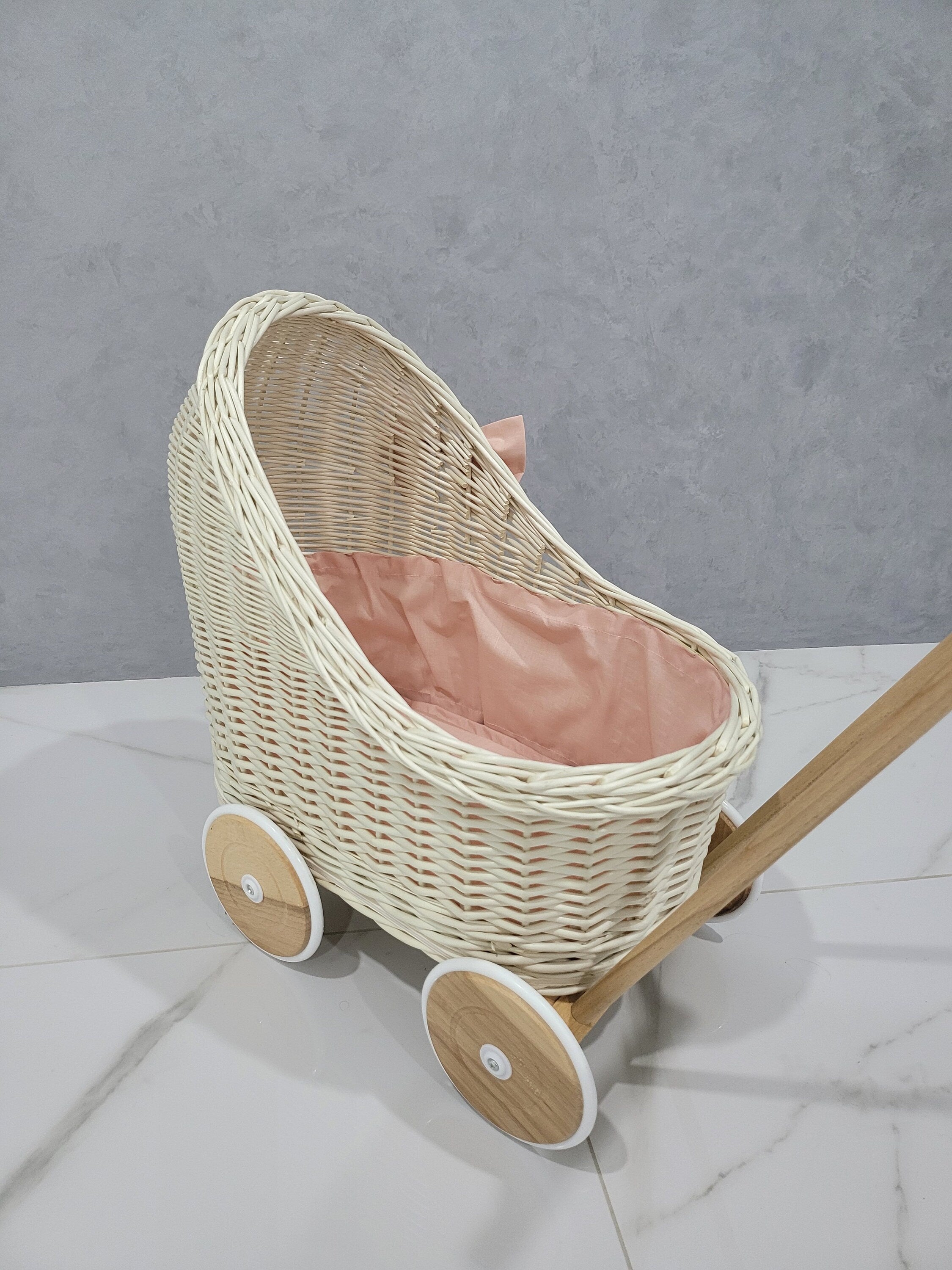Wicker Wood Doll's Pram, Eco-friendly Wicker Baby Carriage, Doll Stroller, Doll Pram, Wicker Doll Stroller, Wicker Doll Pram