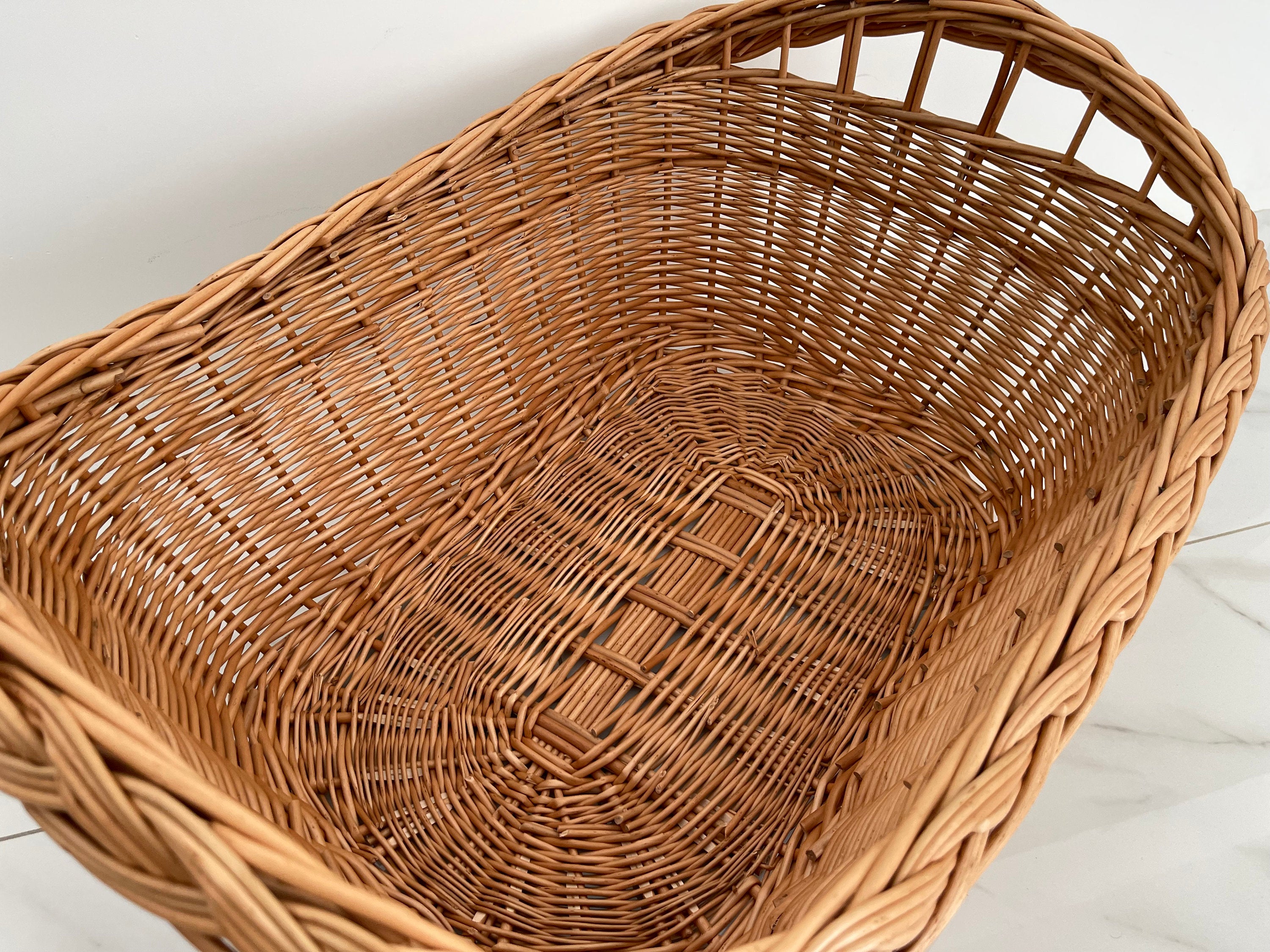 Large Wicker Laundry Basket, Handled Oval Basket, Large Storage Basket, Laundry Hamper