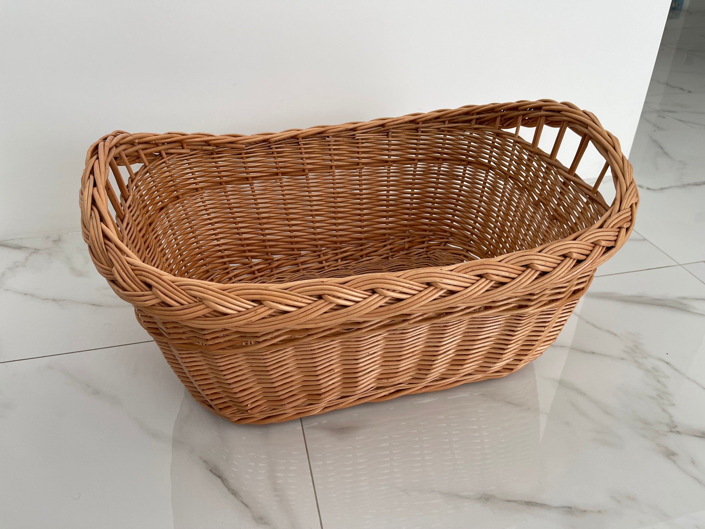 Large Wicker Laundry Basket, Handled Oval Basket, Large Storage Basket, Laundry Hamper