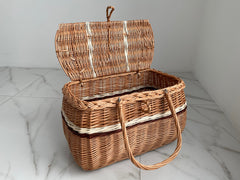 Picnic basket, Picnic Wicker Basket, Wicker Market Shopping, Picnic Basket, Handmade, Three Color Basket with One Top Handle Medium Size