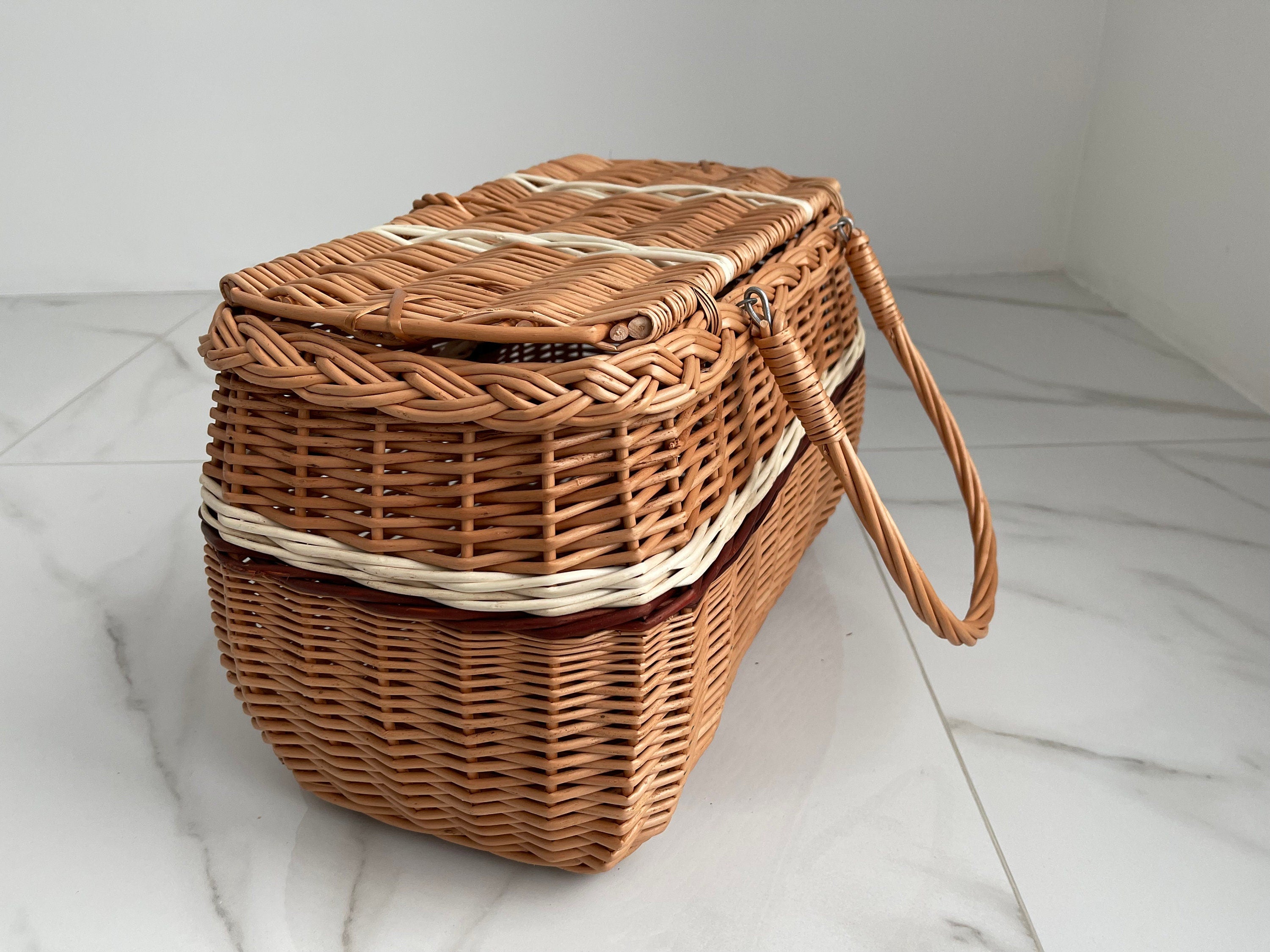Picnic basket, Picnic Wicker Basket, Wicker Market Shopping, Picnic Basket, Handmade, Three Color Basket with One Top Handle Medium Size