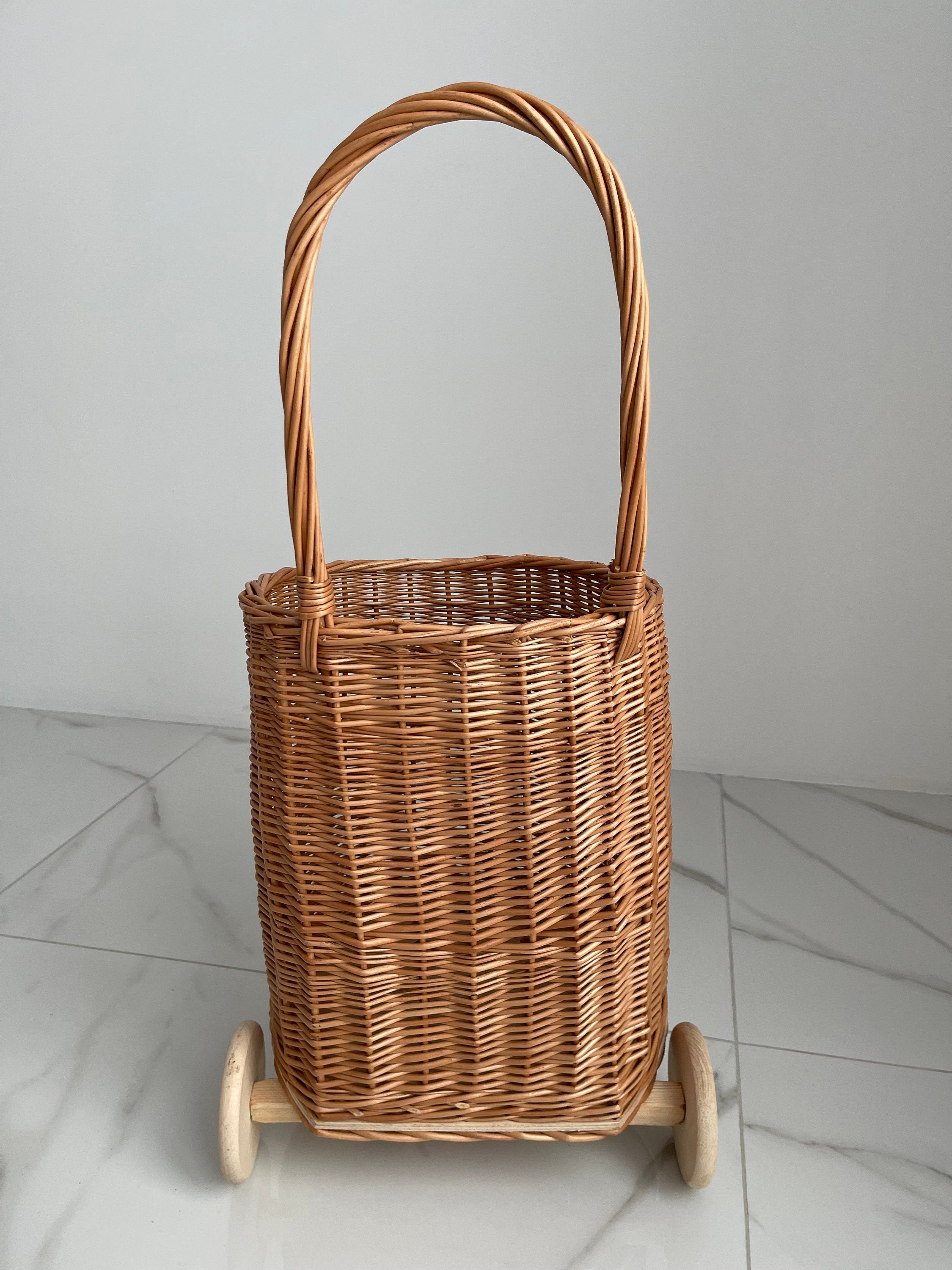 Плетеная тележка с ручкой, корзина для покупок Willow, корзина на колесиках, корзина для пикника с ручкой