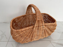Handmade Willow Basket, Woven Wicker Basket, Gathering Basket, Woven Picnic Basket, Rectangular Basket, Grocery Wicker Basket with Handle
