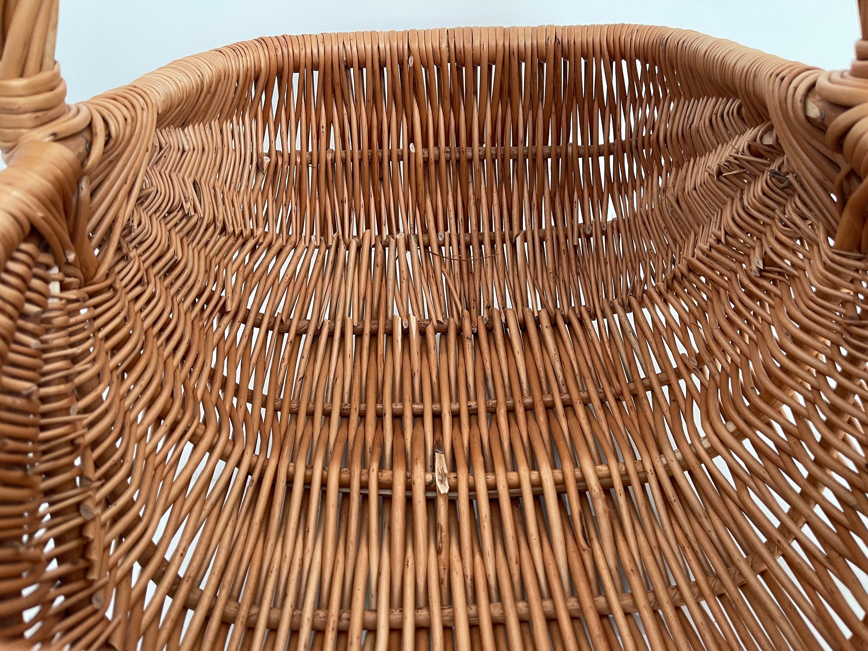 Willow Basket, Woven Wicker Basket, Gathering Basket, Woven Picnic Basket, Rectangular Basket, Grocery Wicker Basket with Handle