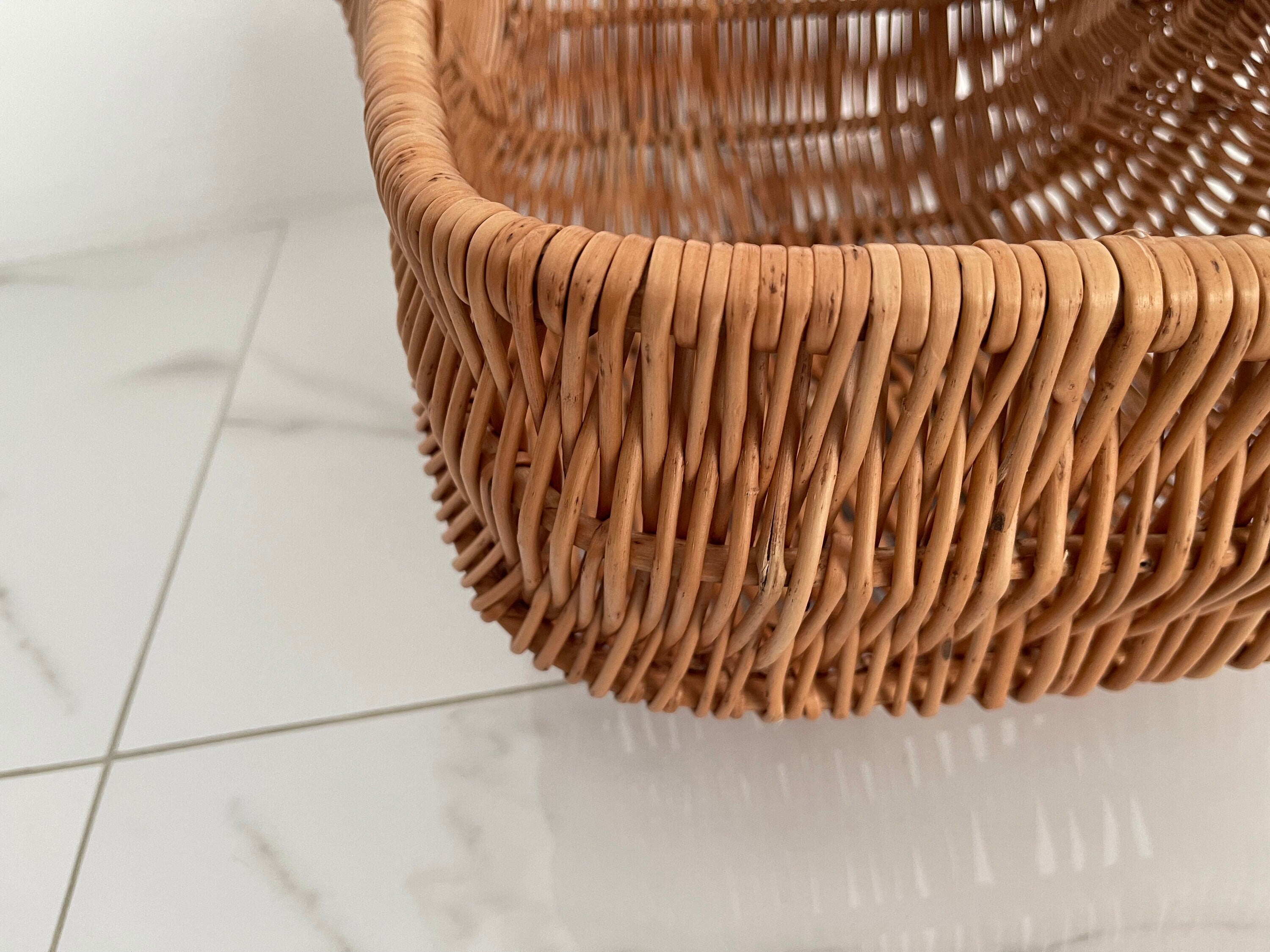 Willow Basket, Woven Wicker Basket, Gathering Basket, Woven Picnic Basket, Rectangular Basket, Grocery Wicker Basket with Handle