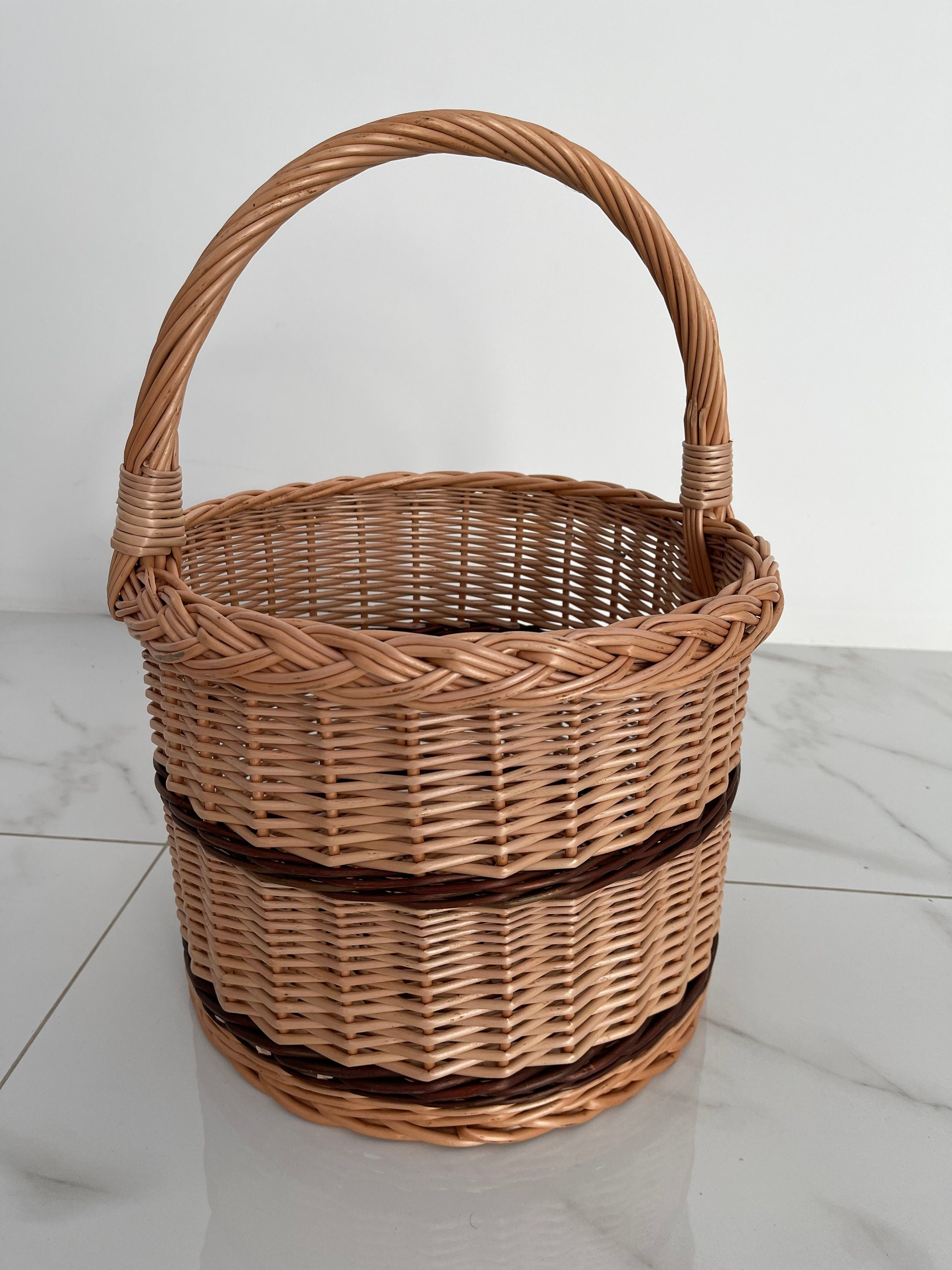 Wicker basket, storage basket, wicker easter basket, picnic basket, , Kids Willow Basket, round handled basket, Small Rustic Basket
