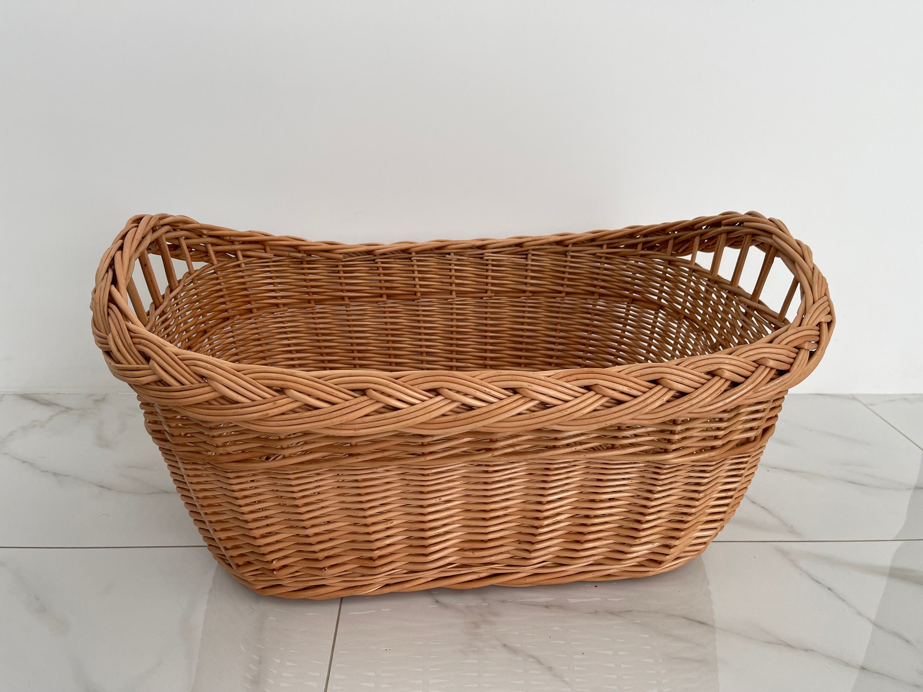 Large Wicker Laundry Basket, Handled Oval Basket, Large Storage Basket, Laundry Hamper