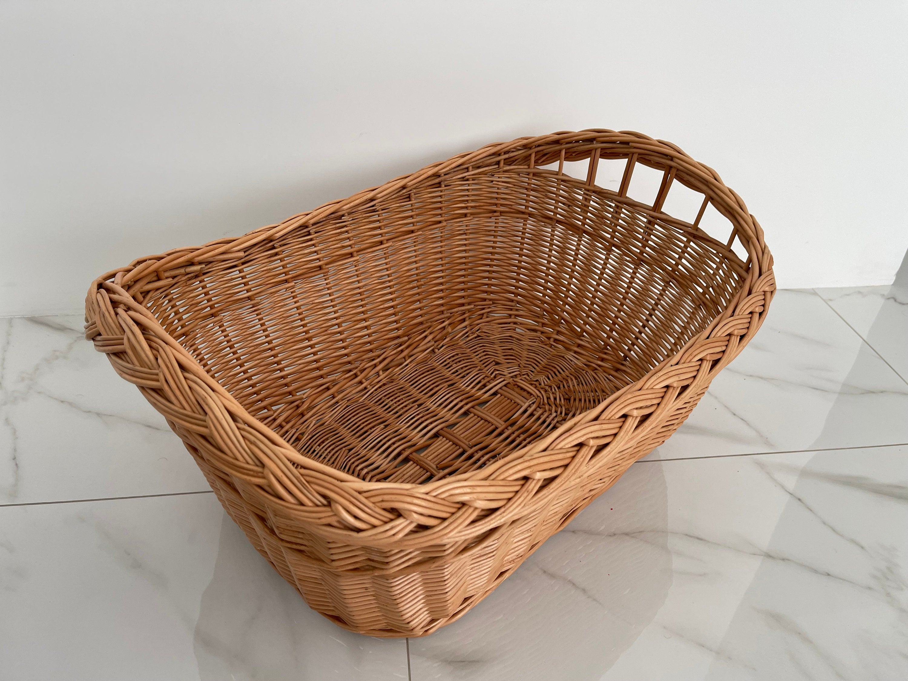 Large Wicker Laundry Basket, Handled Oval Basket, Large Storage Basket, Laundry Hamper