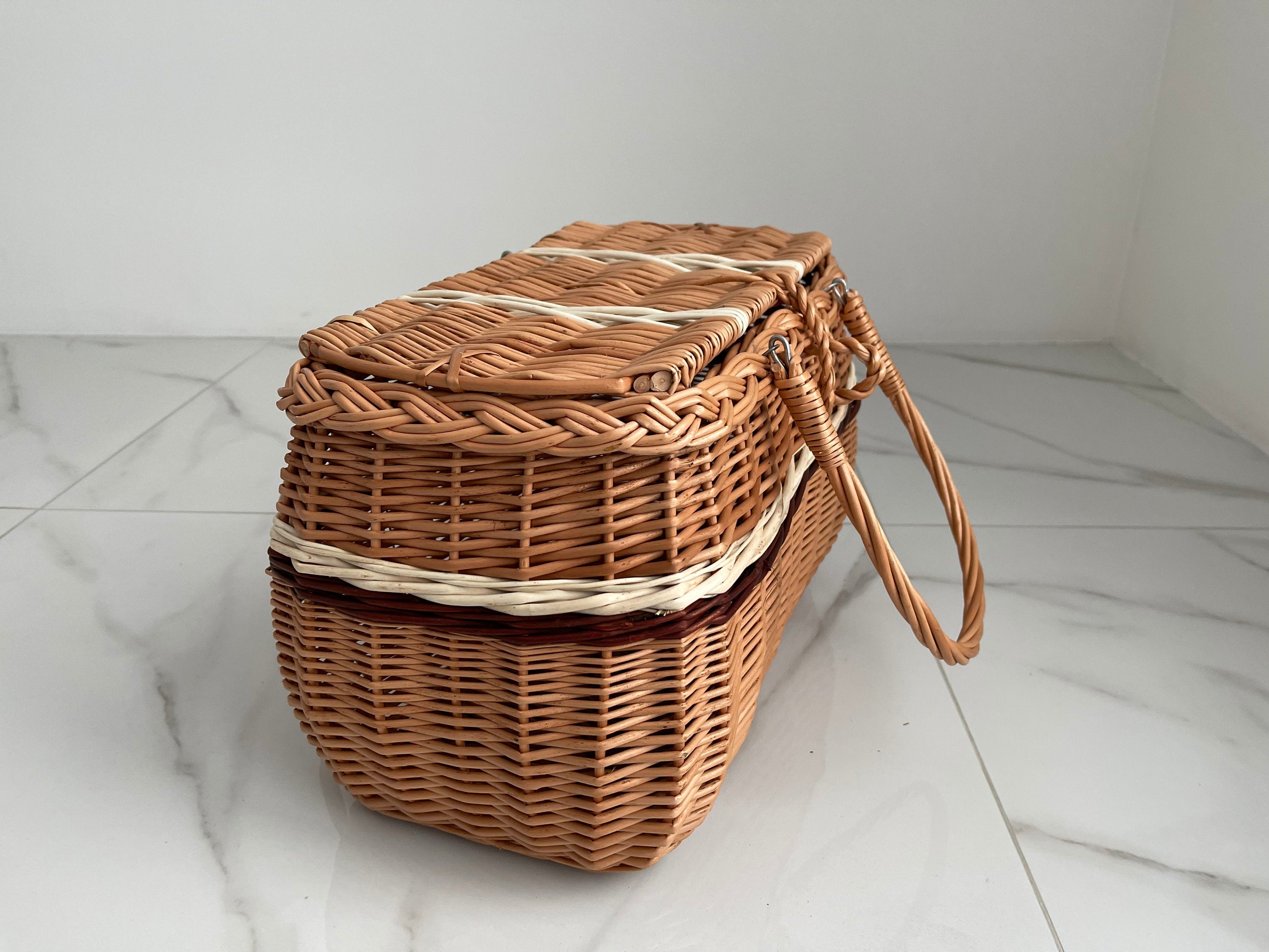Picnic basket, Picnic Wicker Basket, Wicker Market Shopping, Picnic Basket, Handmade, Three Color Basket with One Top Handle Medium Size