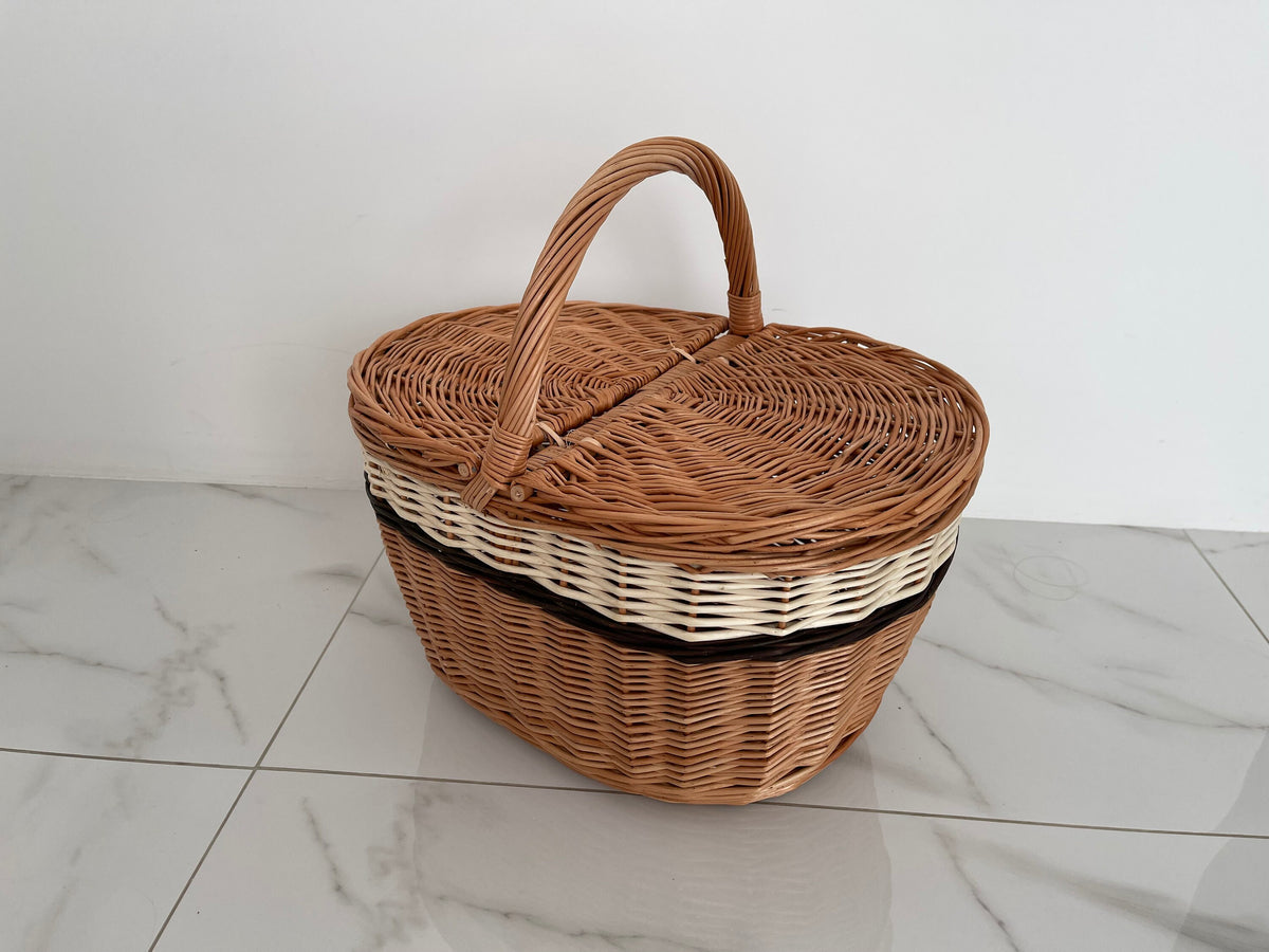 Oval Wicker Basket, Handmade Willow Picnic Basket, Market Basket, Willow Basket with Handle Rustic Wicker Basket Gathering Basket Handled