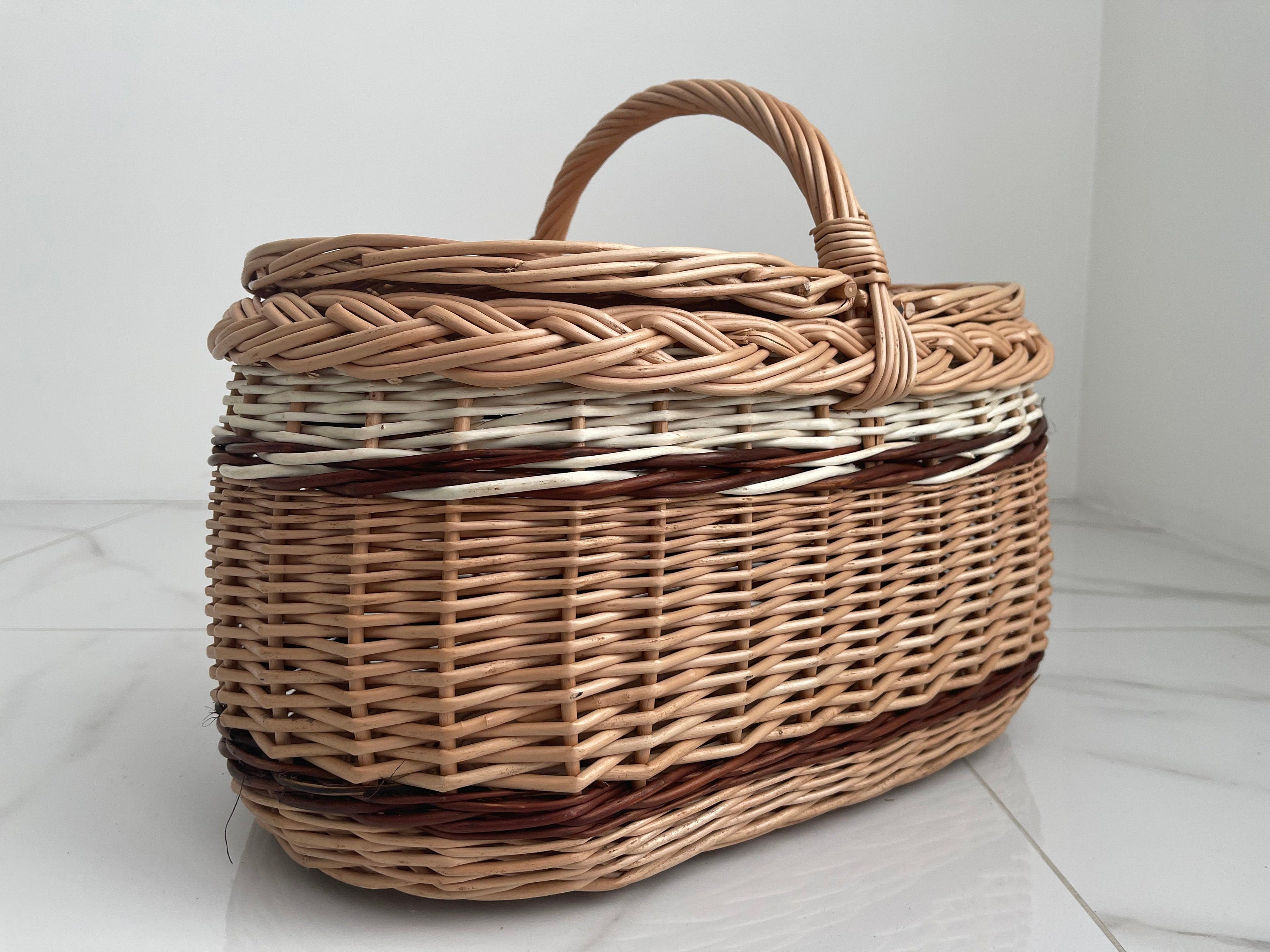Wicker basket, Picnic basket, Picnic Wicker Basket, Handwoven Picnic Basket, basket with lid