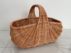 Handmade Willow Basket, Woven Wicker Basket, Gathering Basket, Woven Picnic Basket, Rectangular Basket, Grocery Wicker Basket with Handle
