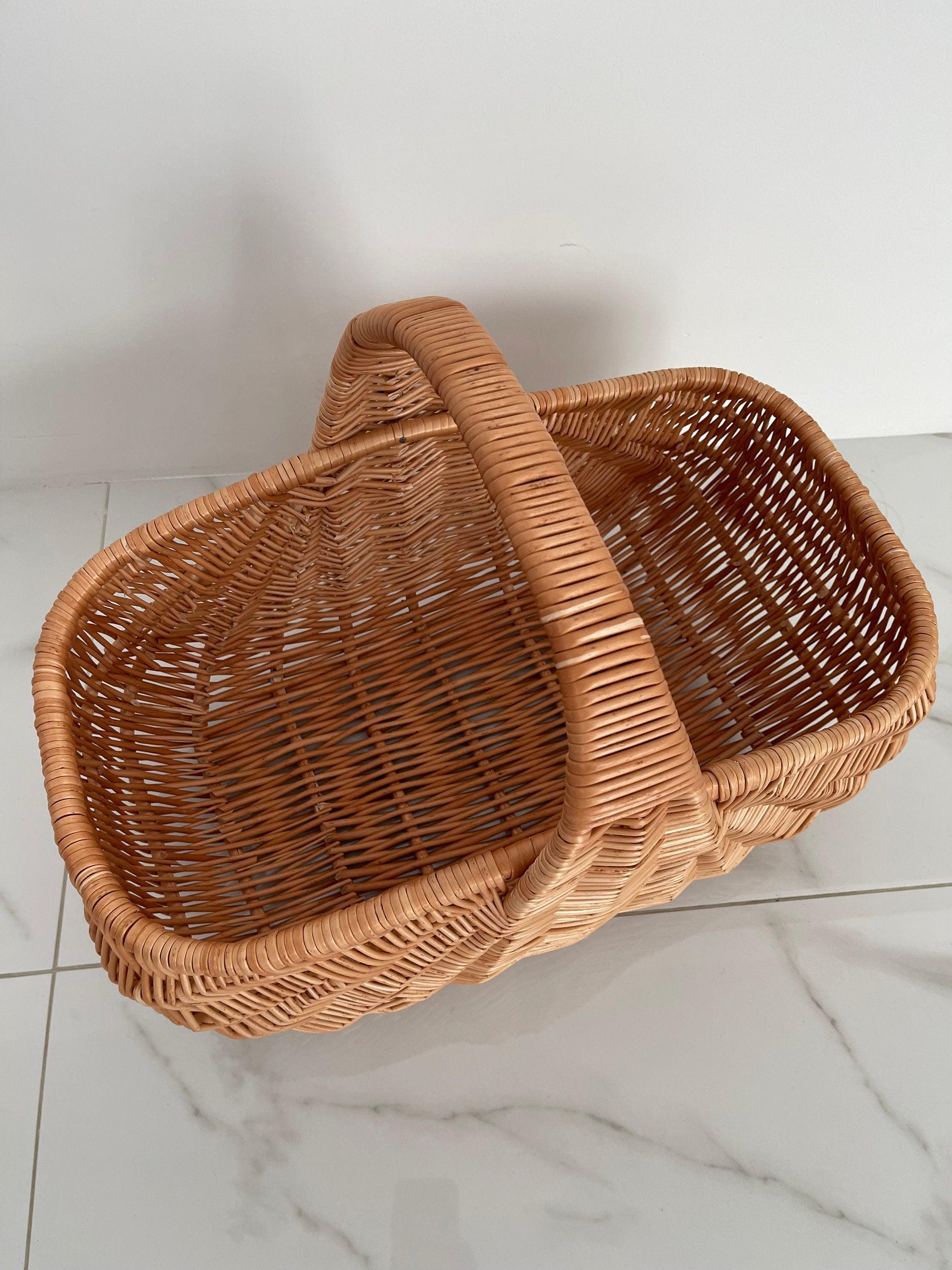 Handmade Willow Basket, Woven Wicker Basket, Gathering Basket, Woven Picnic Basket, Rectangular Basket, Grocery Wicker Basket with Handle