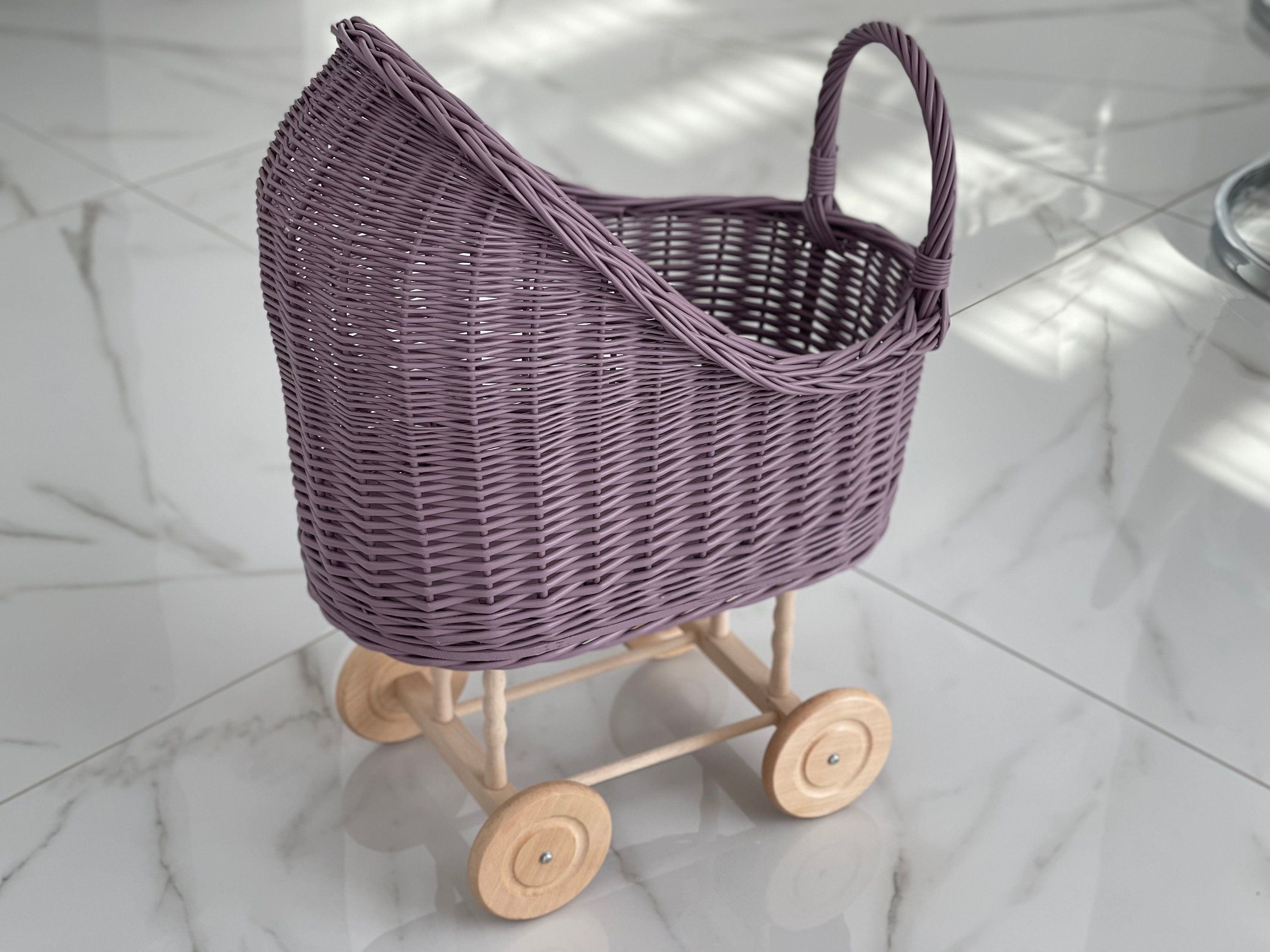 Wicker Baby Carriages, Wicker Doll Pram, Personalized Gift for Girls Wooden Doll Stroller 1st Birth Day