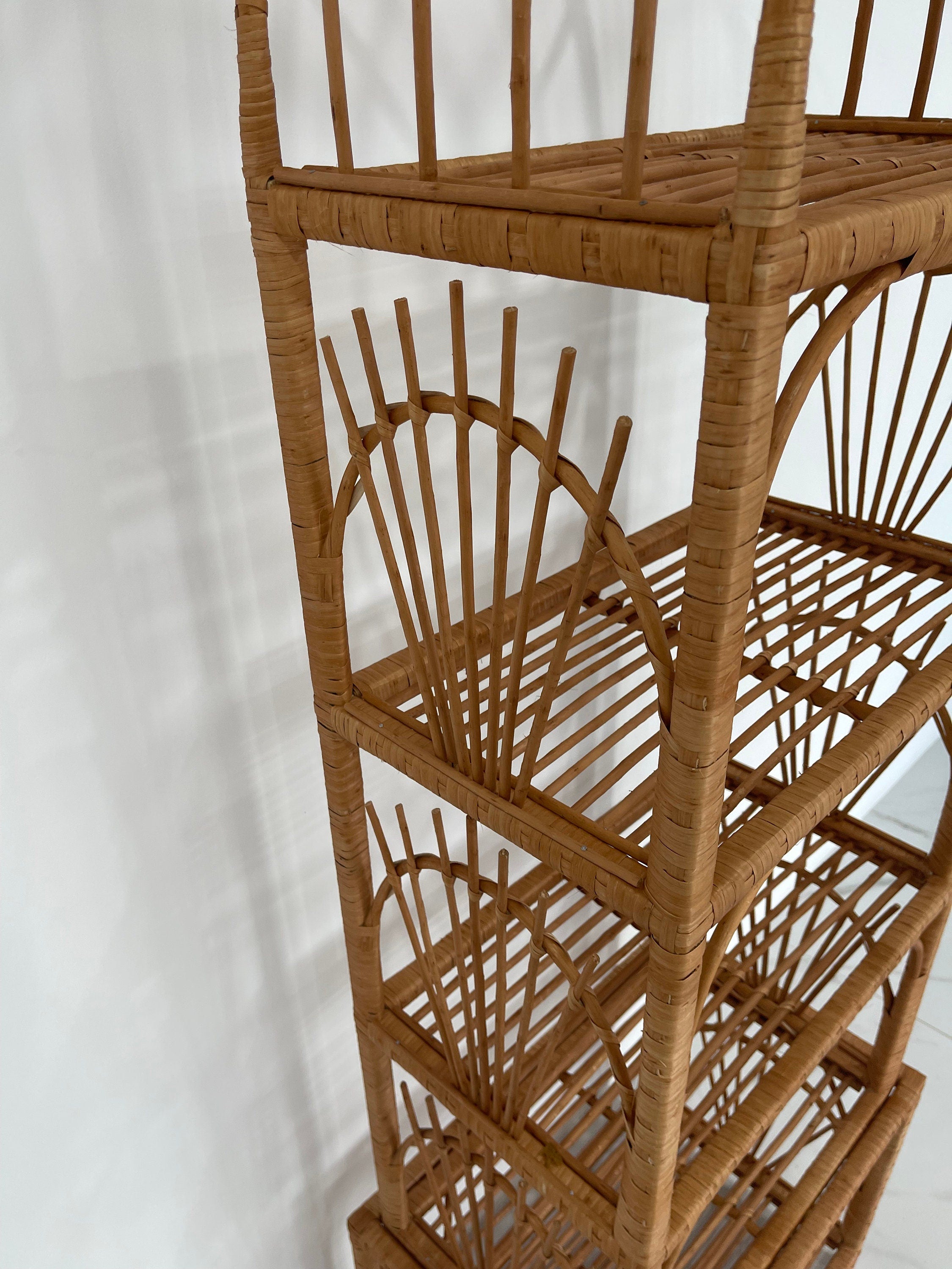 35/47/53/67 inches height wicker shelf, Storage shelf, Bookshelf, Plant shelf, Rattan shelf
