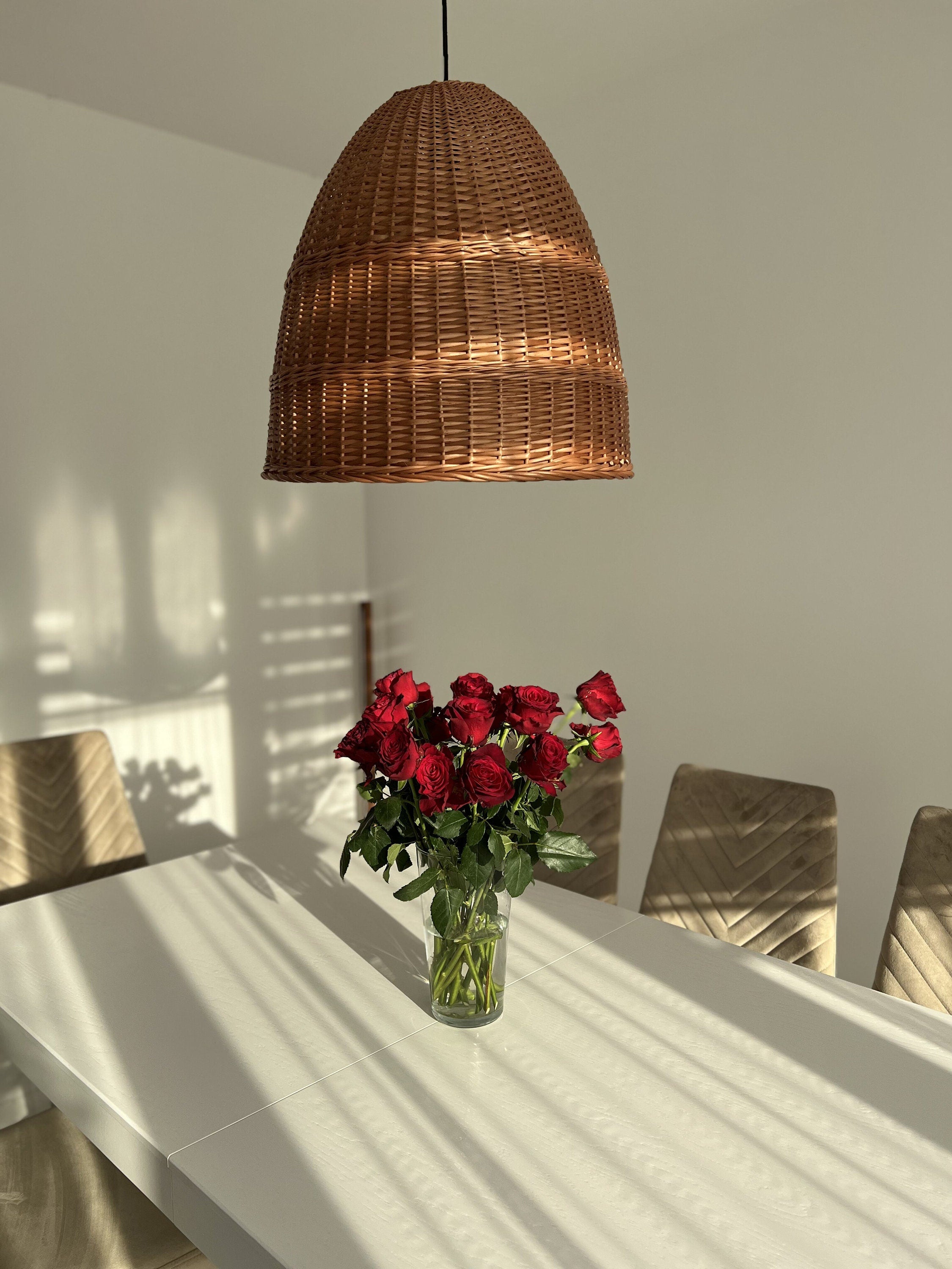 Wicker Rattan Lampshade Boho Style, Rattan Lamp Shade, Hanging Pendant, Handmade Rattan Lamp Shade, Pendant light, Rattan Lamp Shade