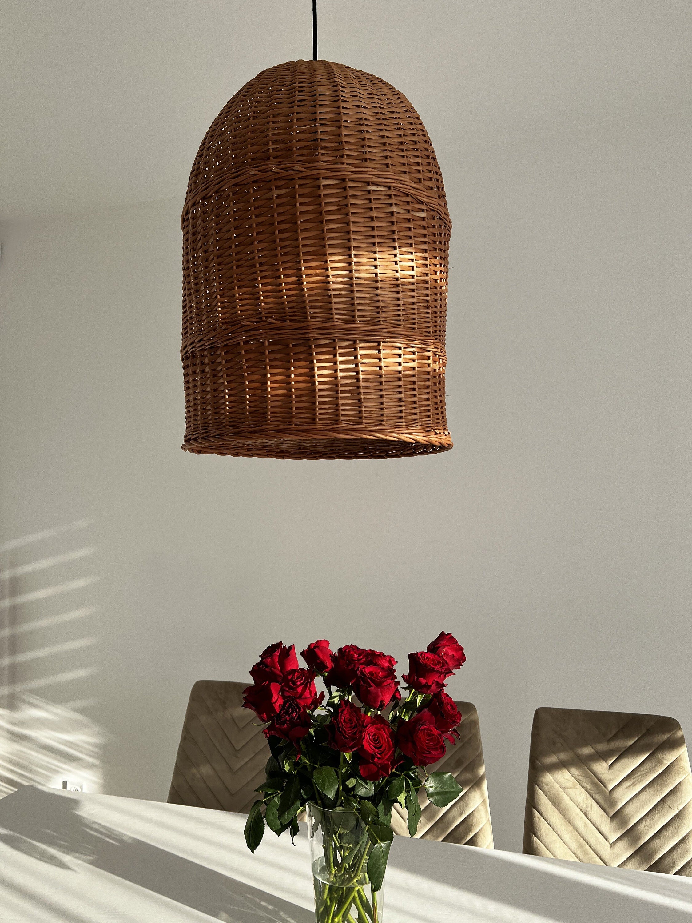 Boho Chandelier Light, Pendant Ceiling Wood Lantern, Bohemian Light Pendant, Hanging Pendant, Handmade Rattan Lamp Shade, Pendant light