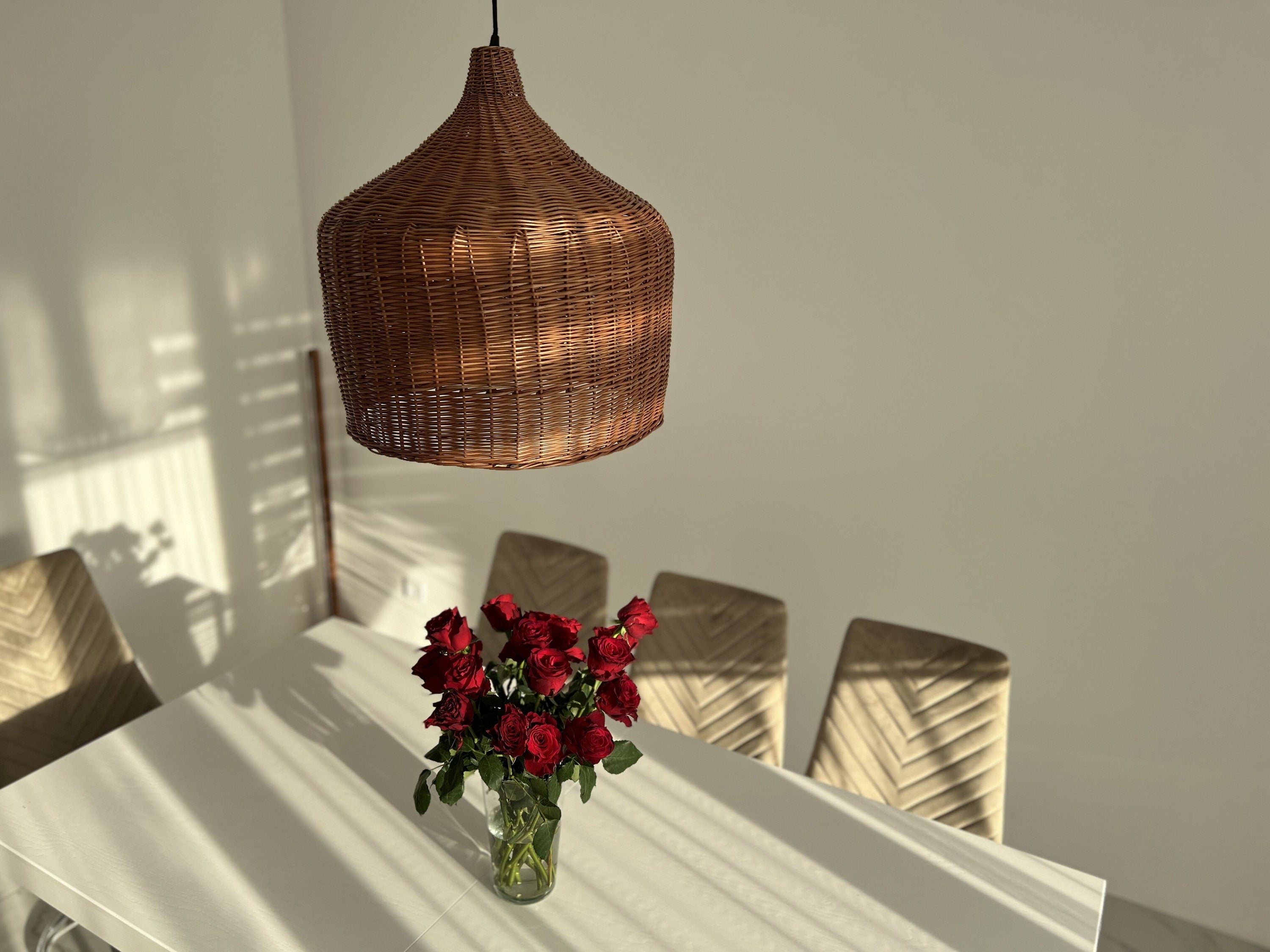 Pendant Ceiling Wood Lantern, Bohemian Light Pendant, Hanging Pendant, Handmade Rattan Lamp Shade, Pendant light