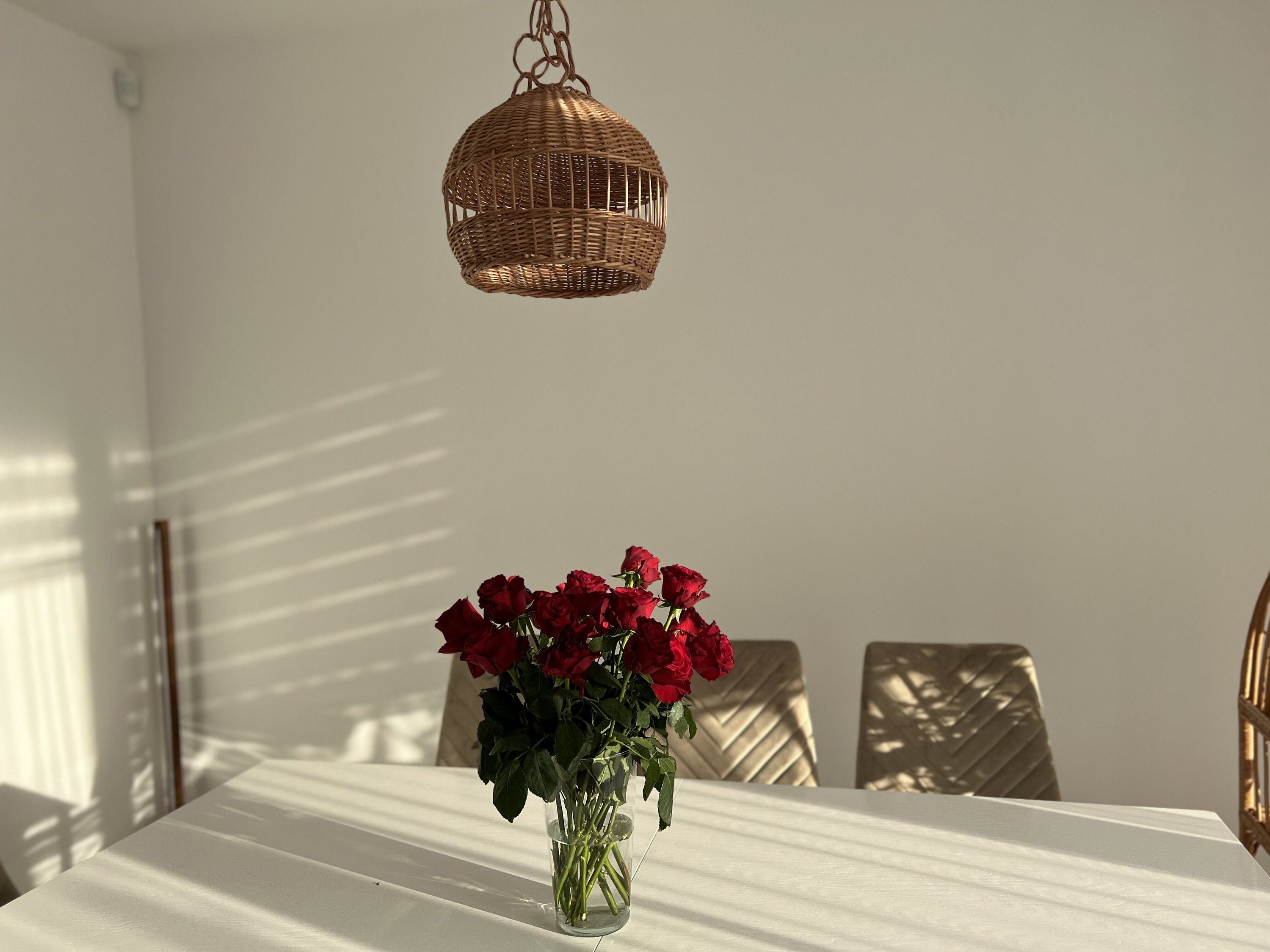Wicker Pendant Light Shade, Wicker Lamp Boho Style, Lampshade Pendant, Lamp Rattan Chandelier Hanging Lamp Suspension Rotan Natural Lamp