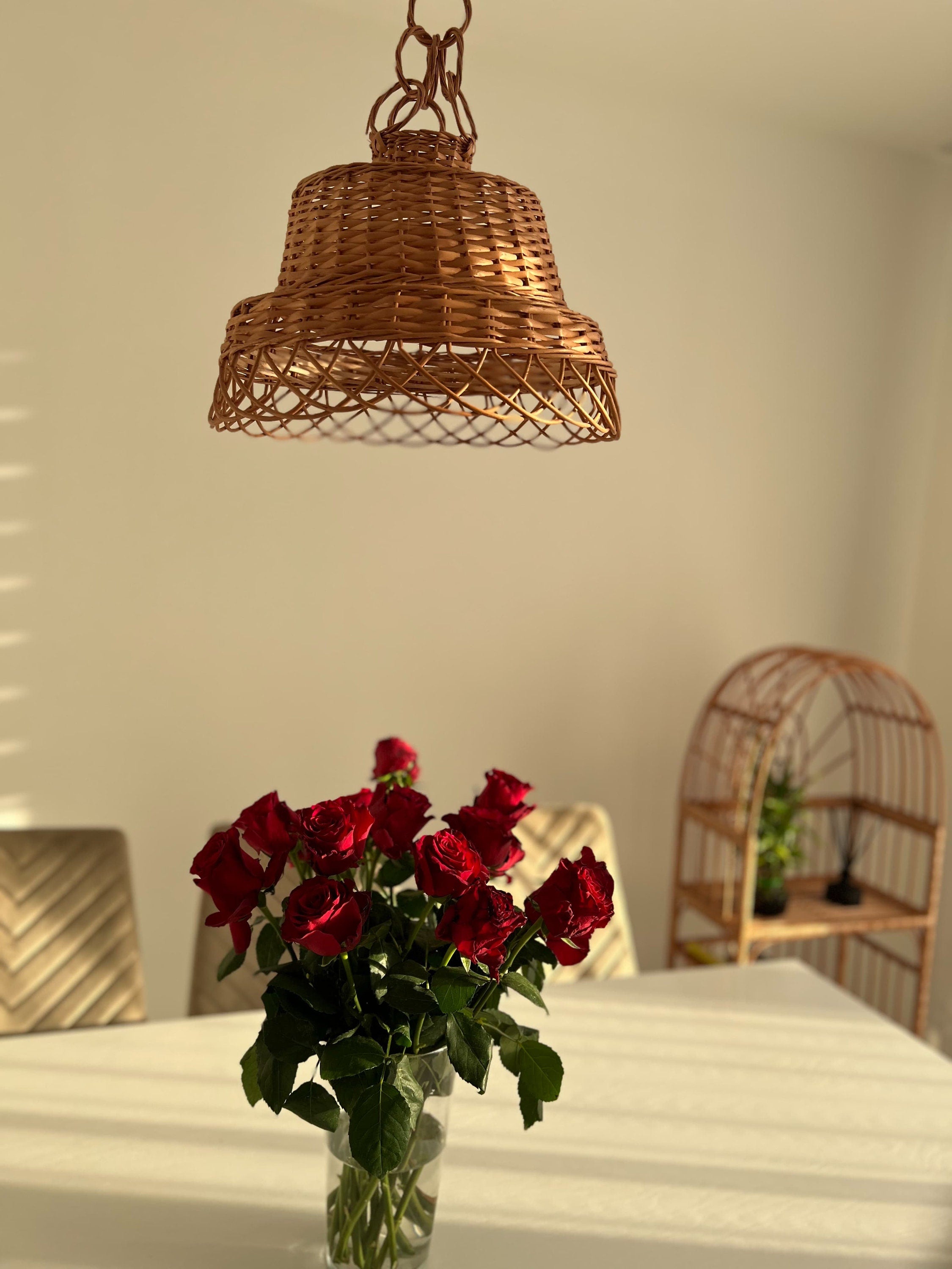 Lamp Rattan Chandelier Hanging Lamp Suspension Rotan Natural Lamp, Wicker Lamp Boho Style, Lampshade Pendant