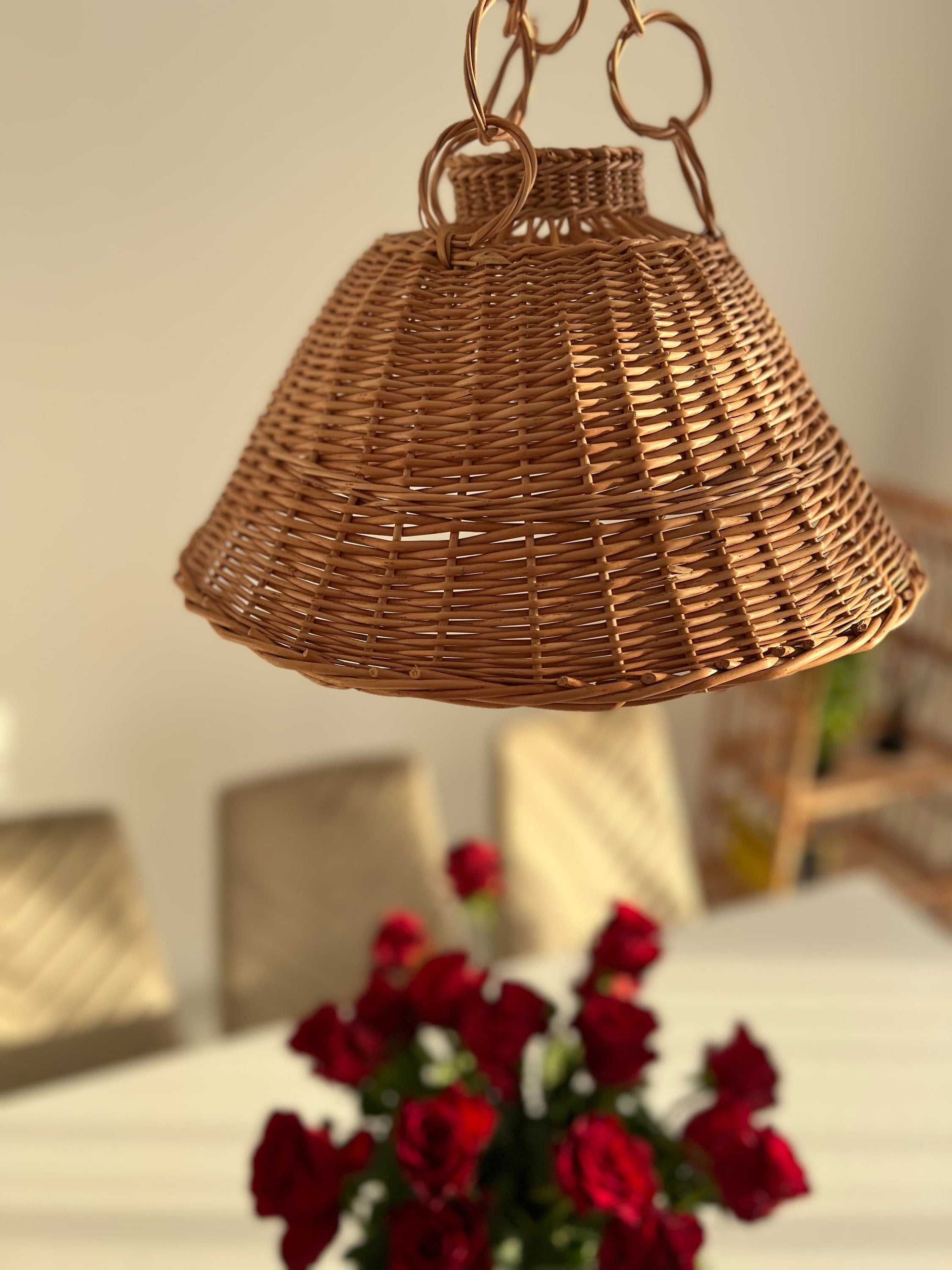Wicker Lamp Boho Style, Lampshade Pendant, Simple old style retro, wicker rattan ceiling pendant light