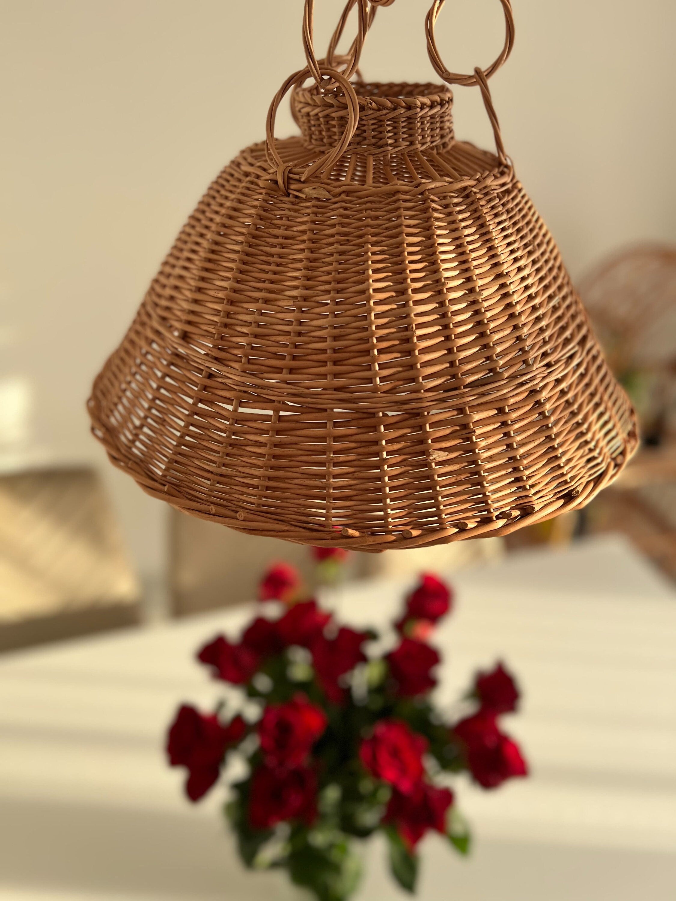 Wicker Lamp Boho Style, Lampshade Pendant, Simple old style retro, wicker rattan ceiling pendant light